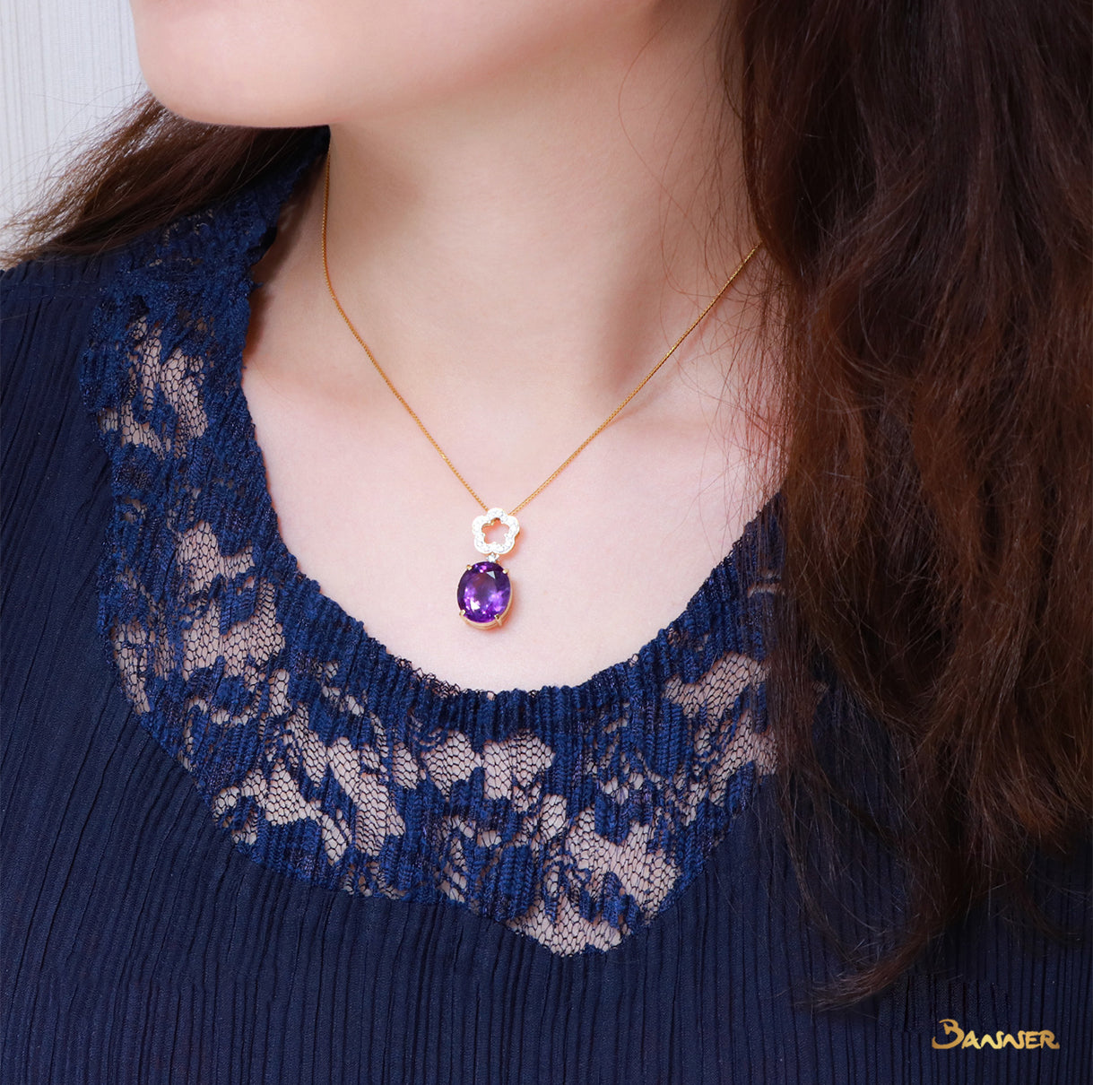 Amethyst and Diamond Floral Pendant