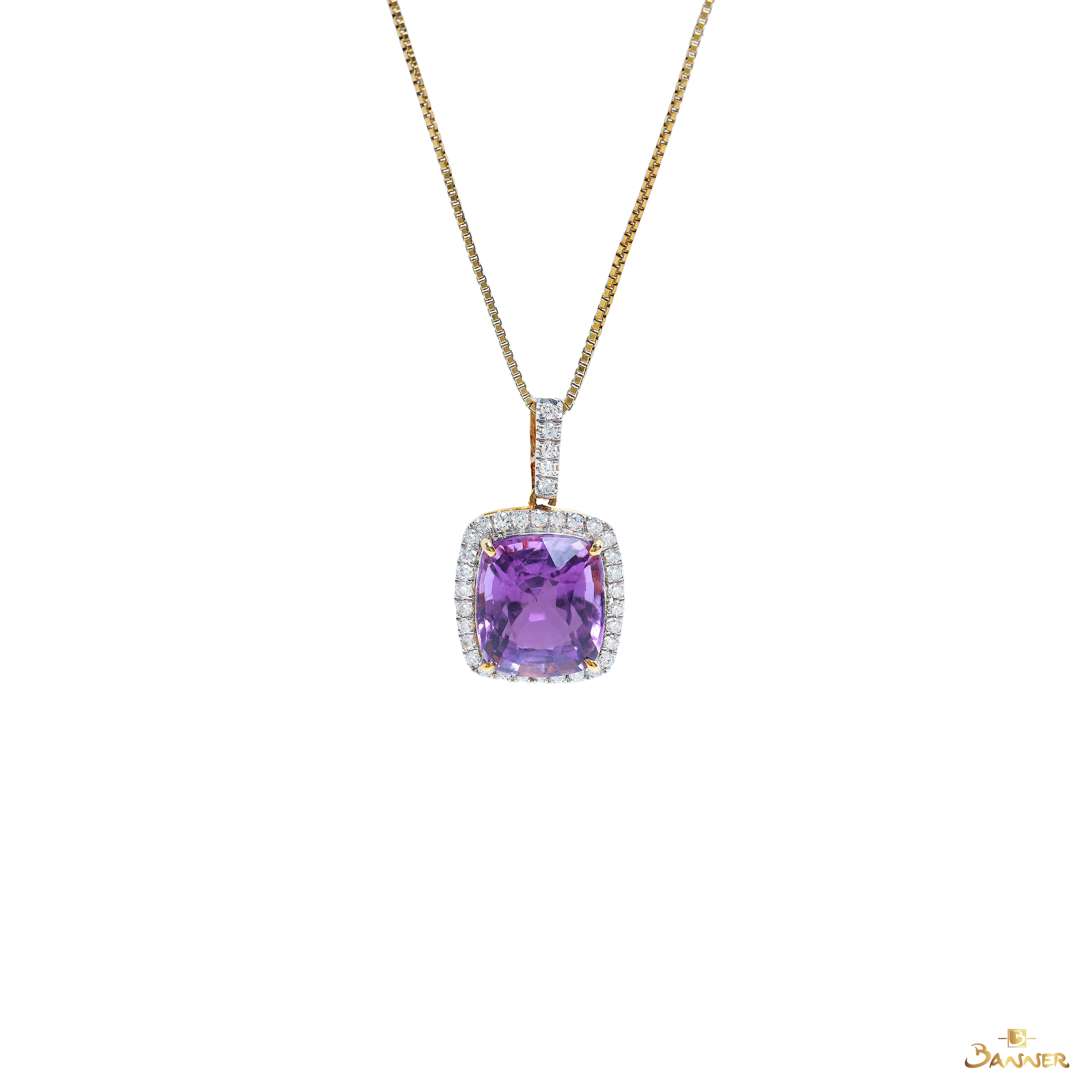 Amethyst and Diamond Halo Pendant