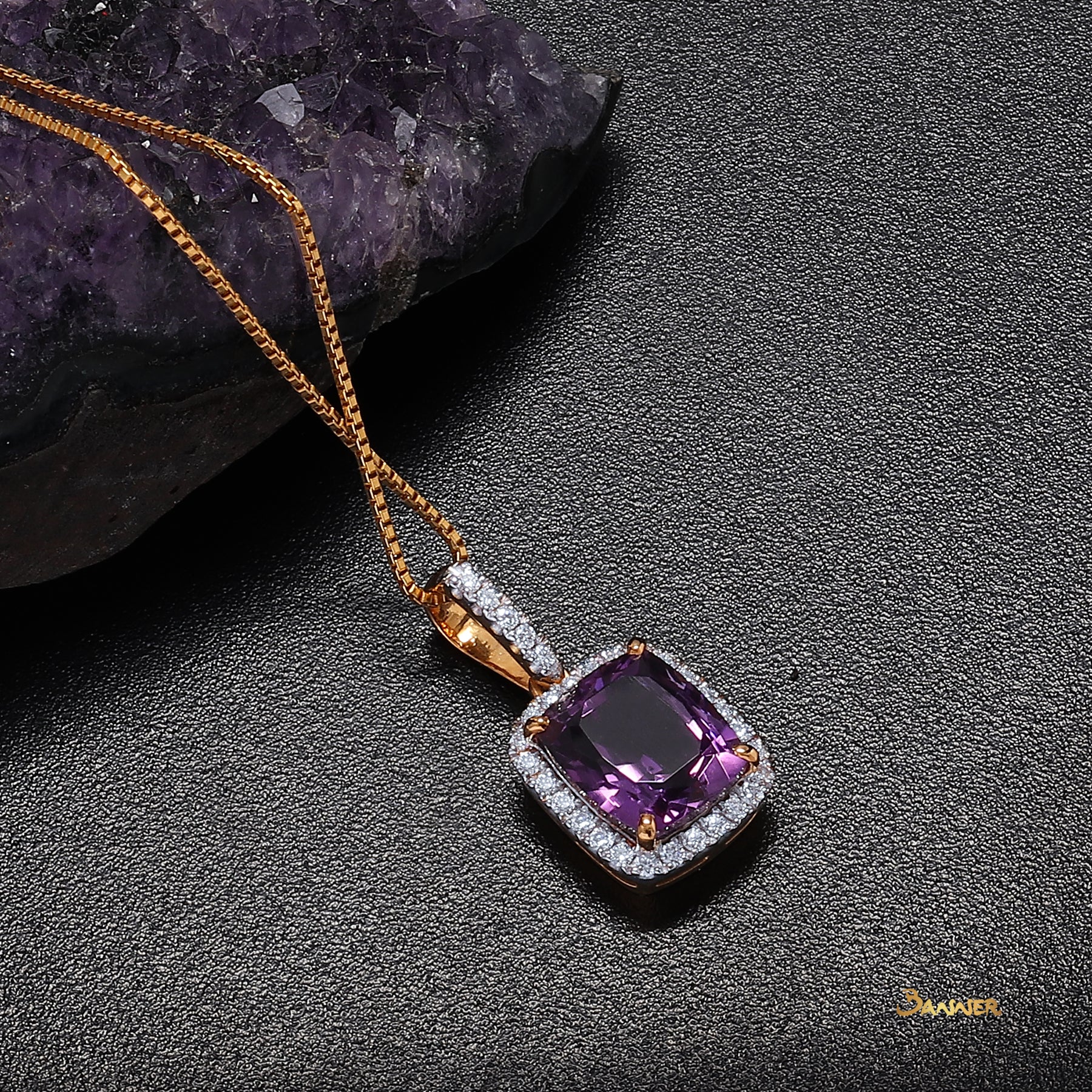 Amethyst and Diamond Halo Pendant