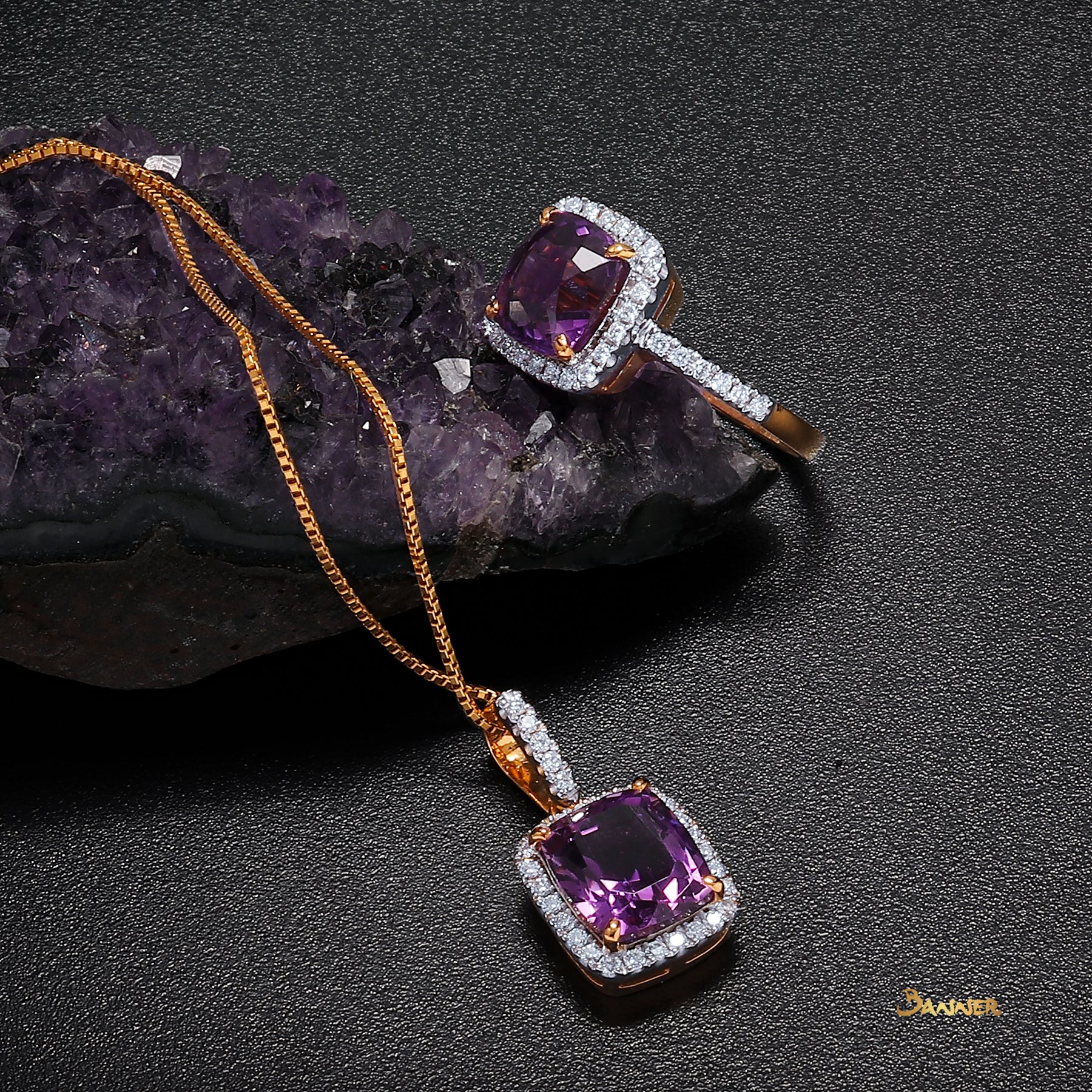 Amethyst and Diamond Halo Pendant