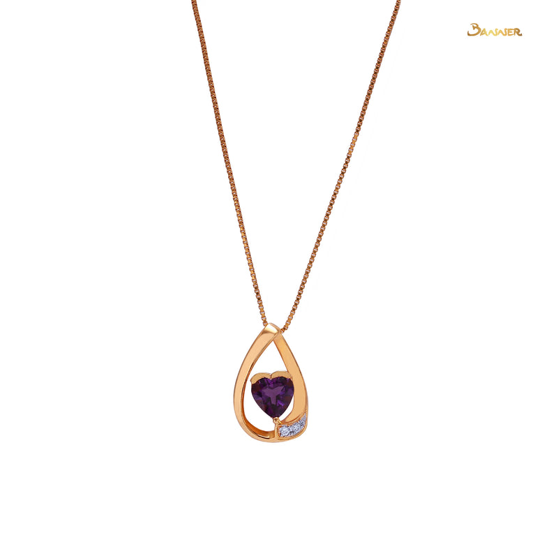 Heart-shaped Amethyst and Diamond Pendant