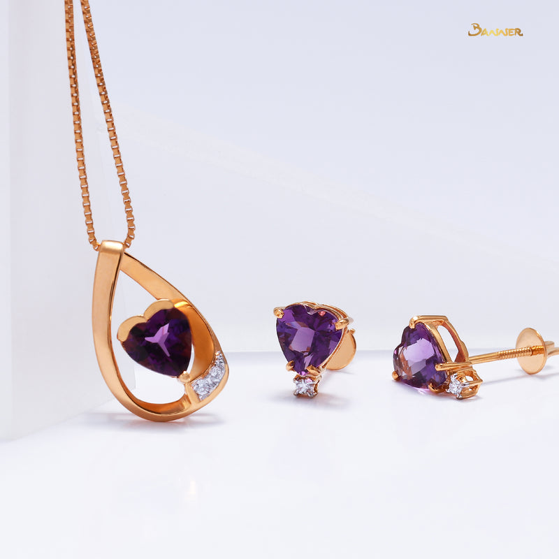 Heart-shaped Amethyst and Diamond Pendant