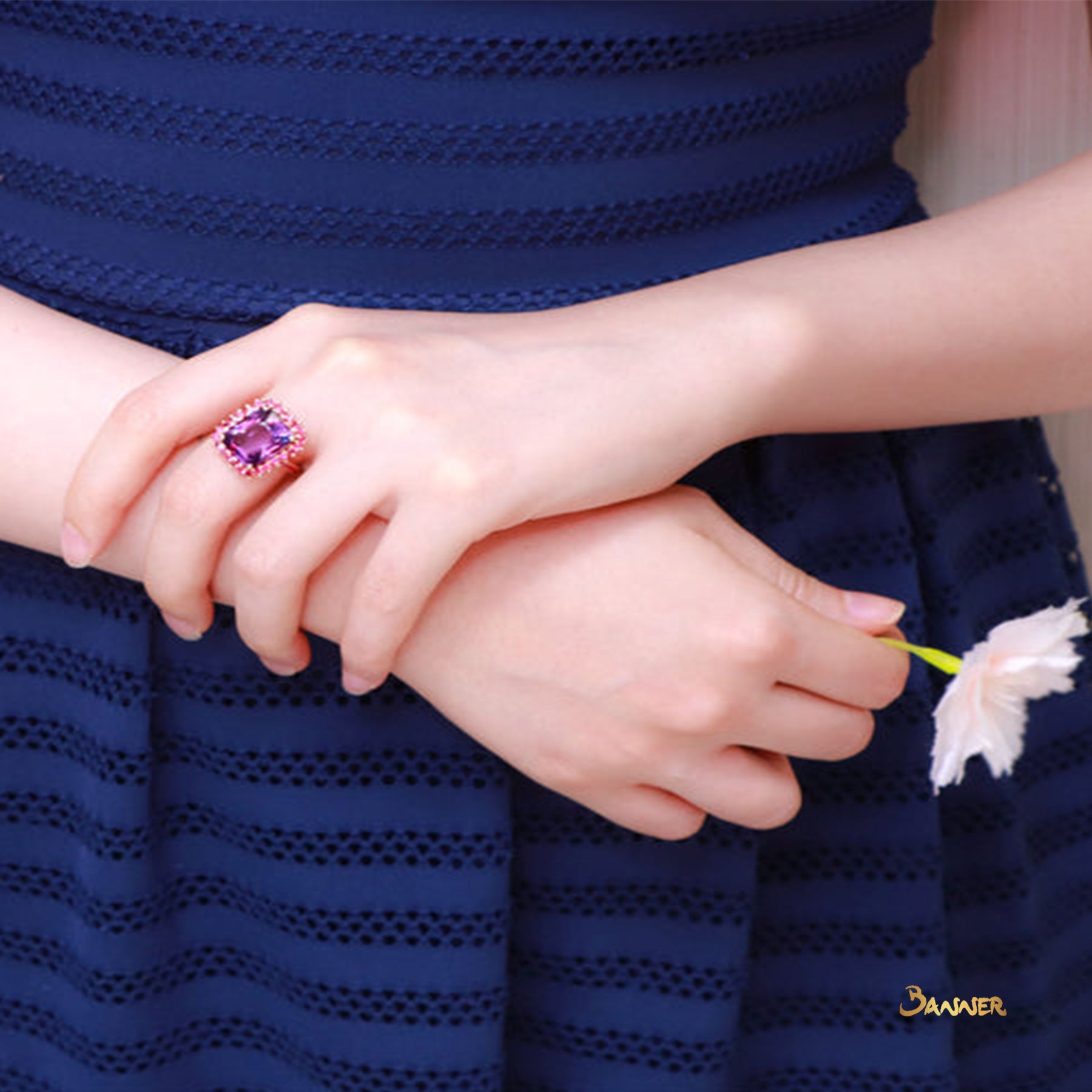 Cushion-cut Amethyst and Ruby Ring