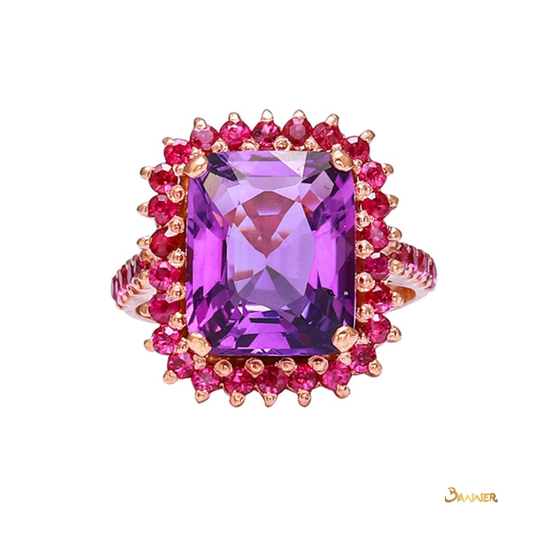 Cushion-cut Amethyst and Ruby Ring