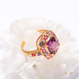 Amethyst and Multi-Colored Sapphire Halo Ring