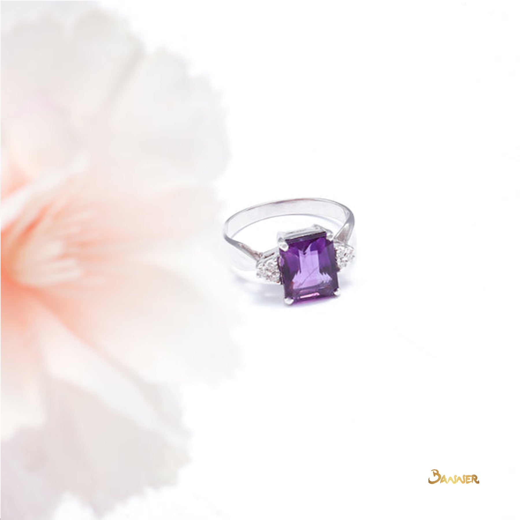 Emerald-cut Amethyst and Diamond Ring