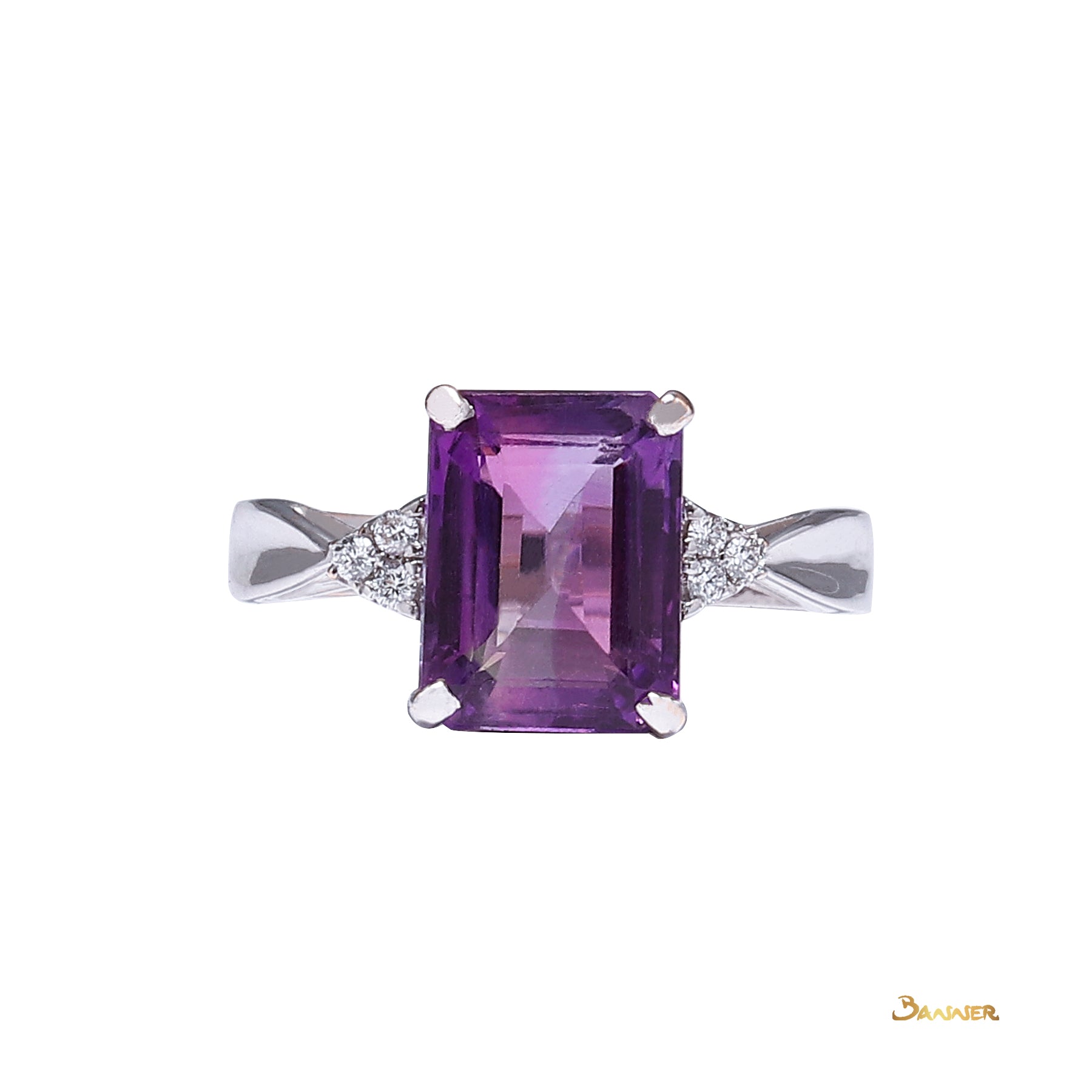 Emerald-cut Amethyst and Diamond Ring