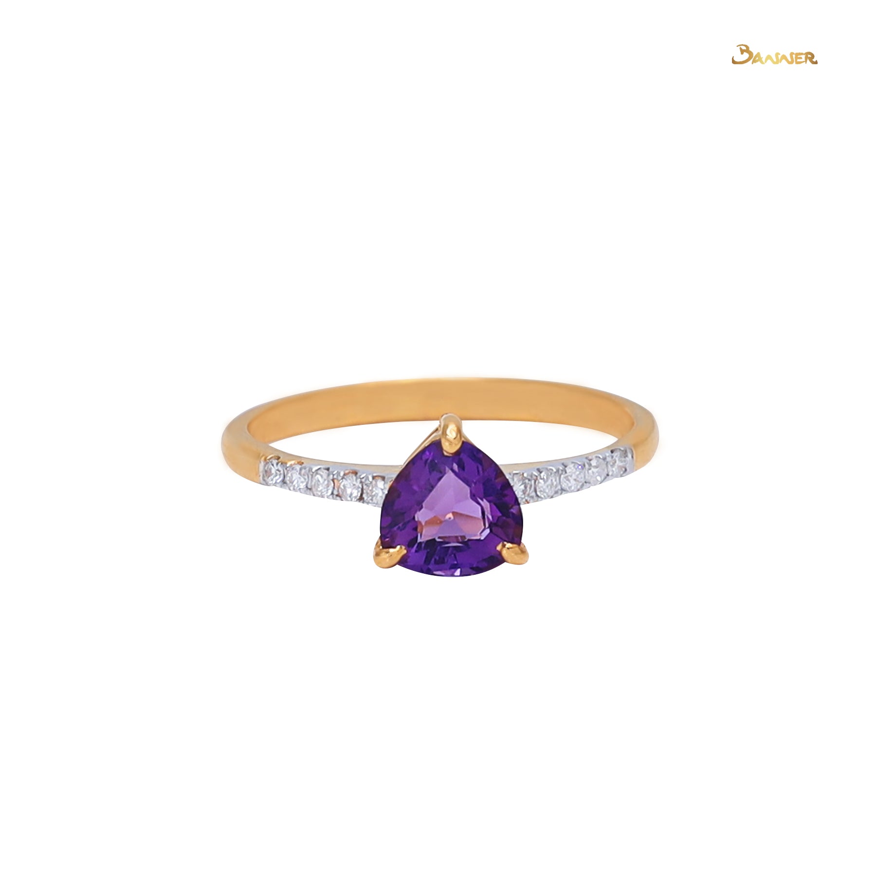 Trillion-cut  Amethyst and Diamond Ring