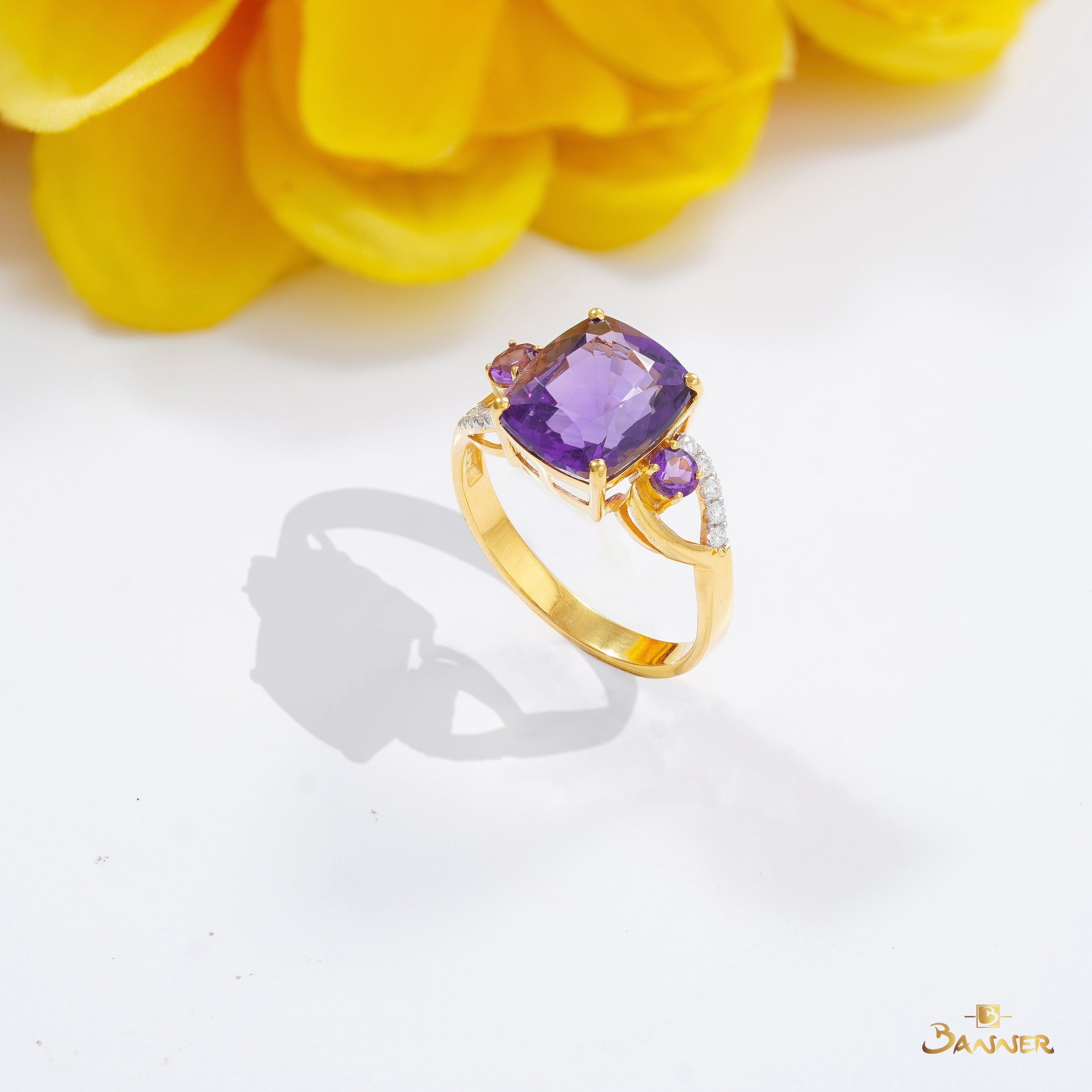 Amethyst and Diamond Drop Ring