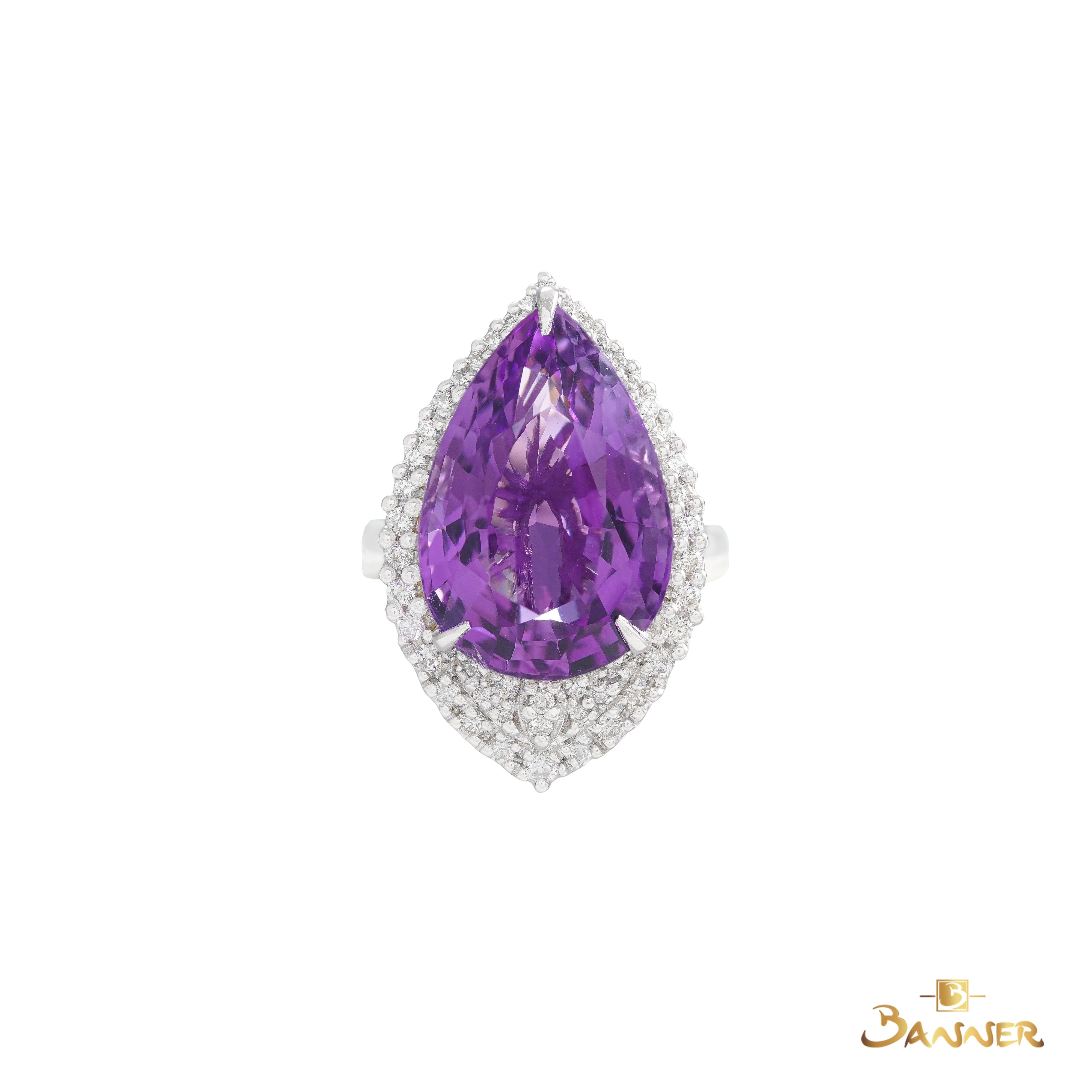Amethyst and Diamond Pear Shape Halo Ring