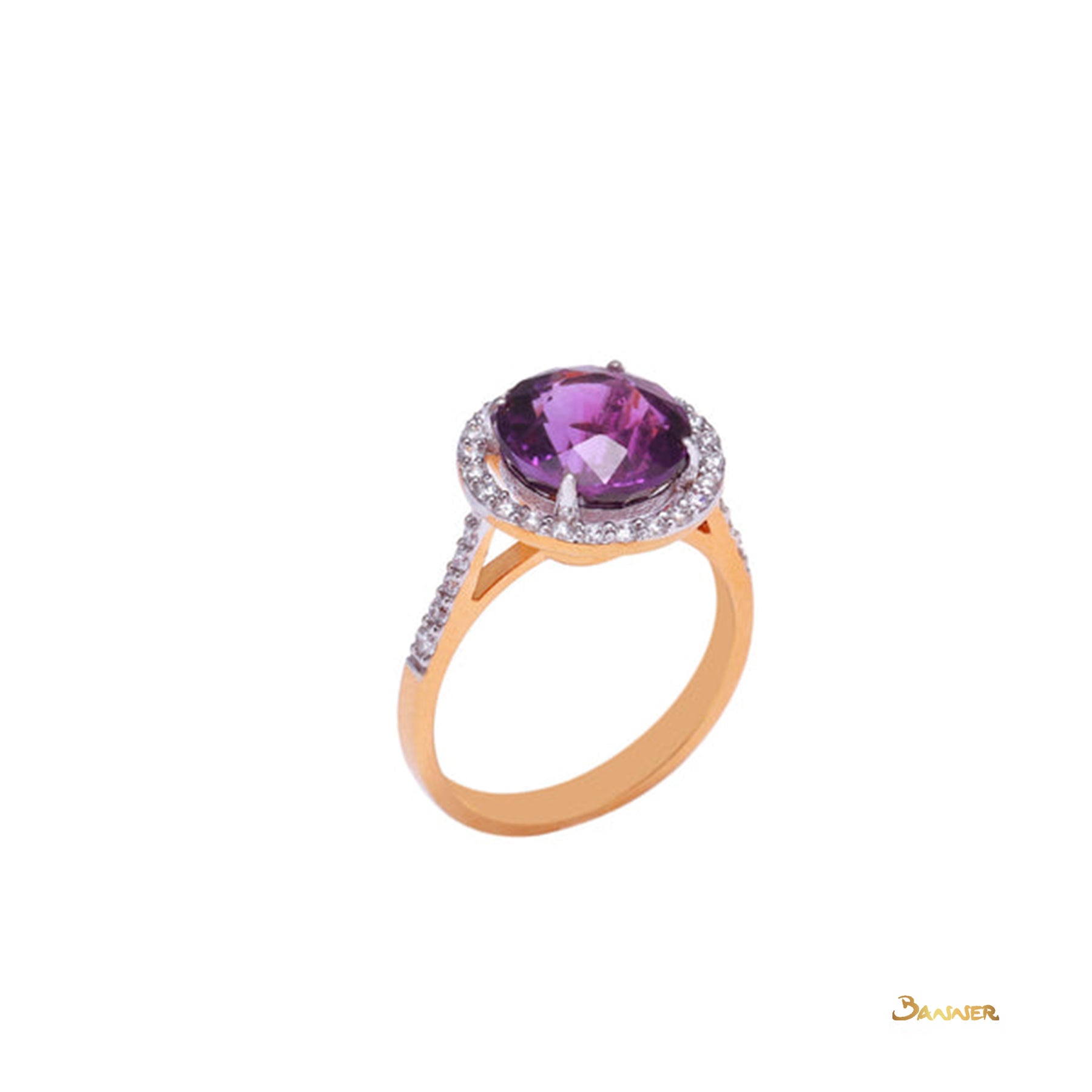 Amethyst and Diamond Halo Ring