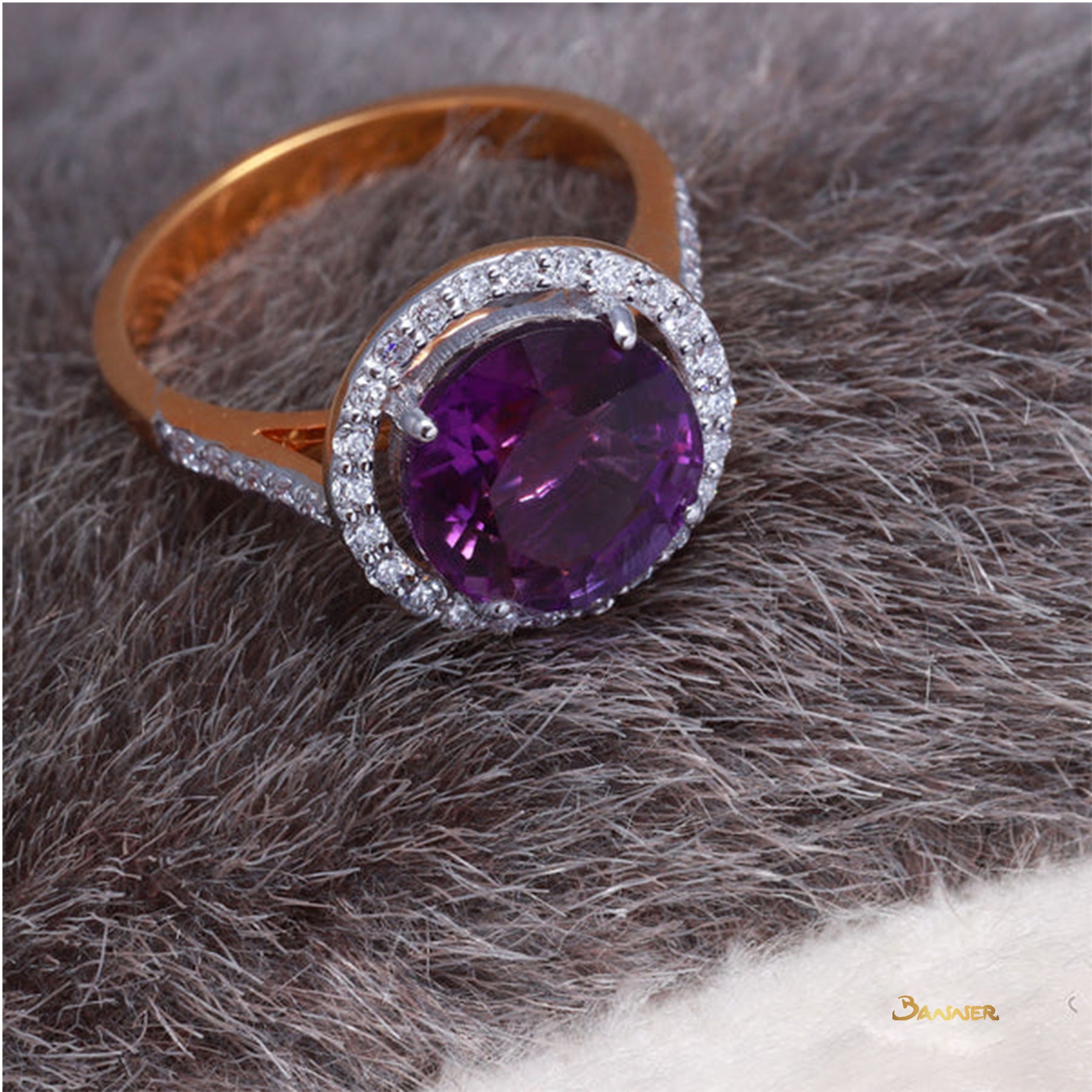 Amethyst and Diamond Halo Ring