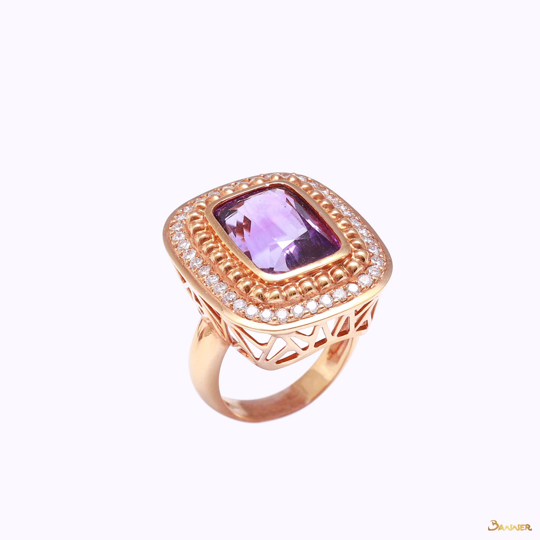 Cushion-cut Amethyst and Diamond Rose Gold Ring