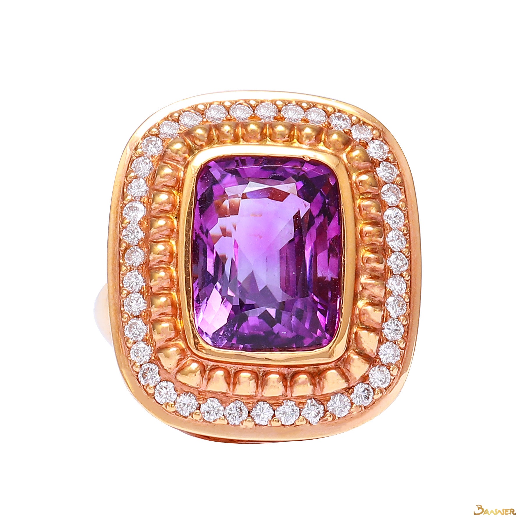 Cushion-cut Amethyst and Diamond Rose Gold Ring