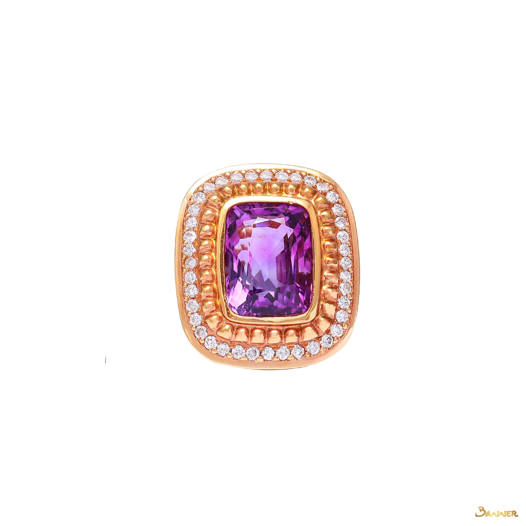 Cushion-cut Amethyst and Diamond Rose Gold Ring