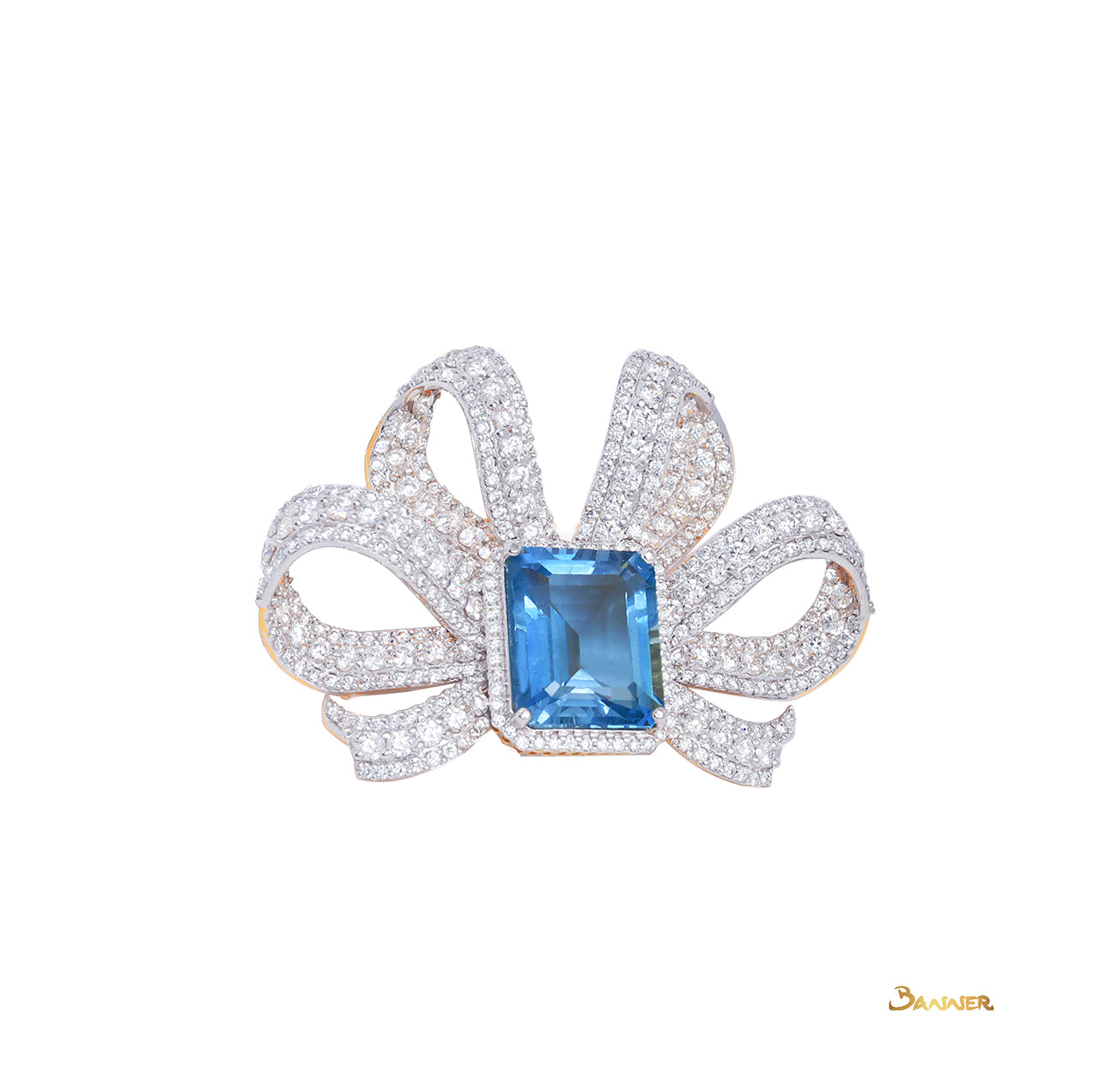 Aquamarine and Diamond Ribbon Classic Brooch