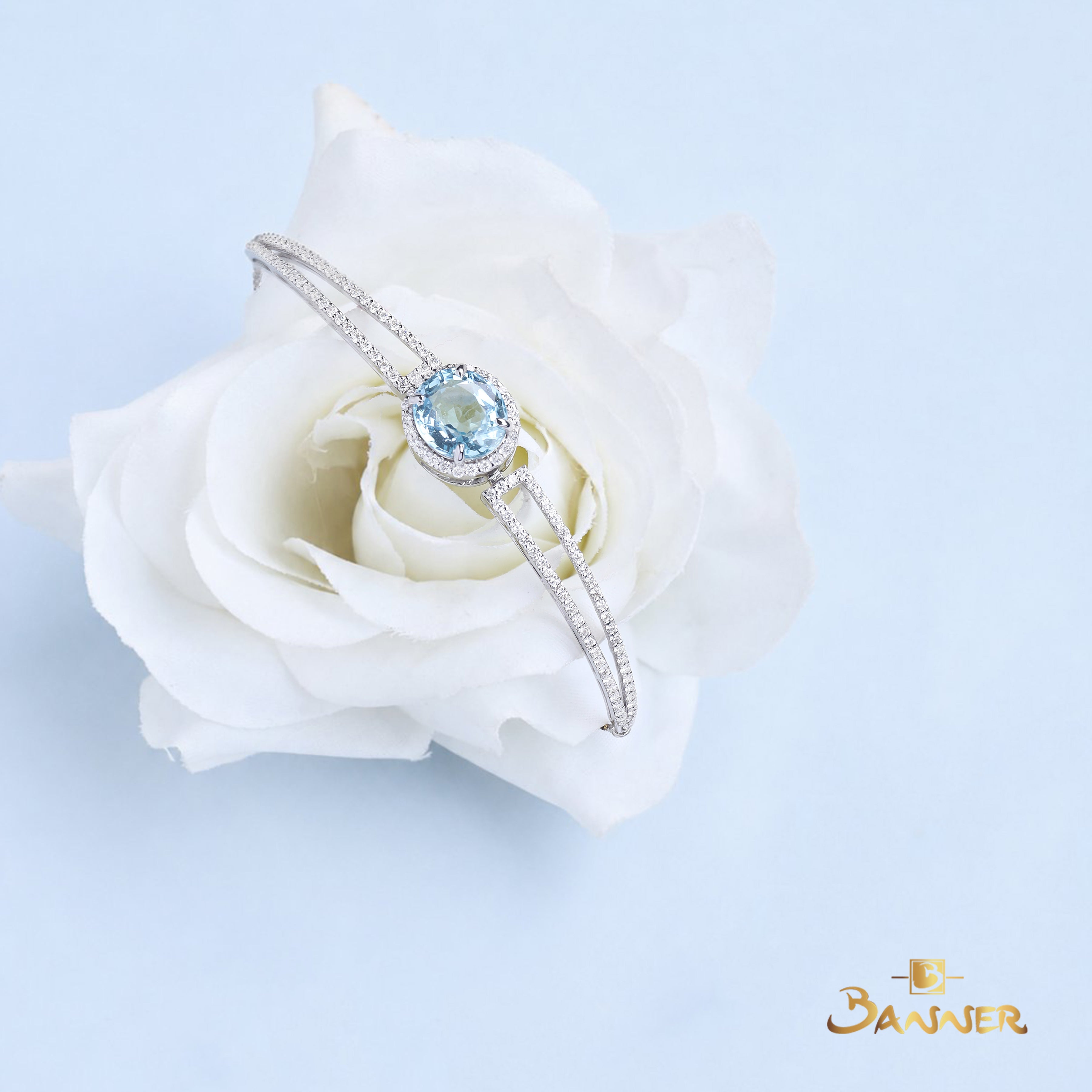 Aquamarine and Diamond Halo Bracelet