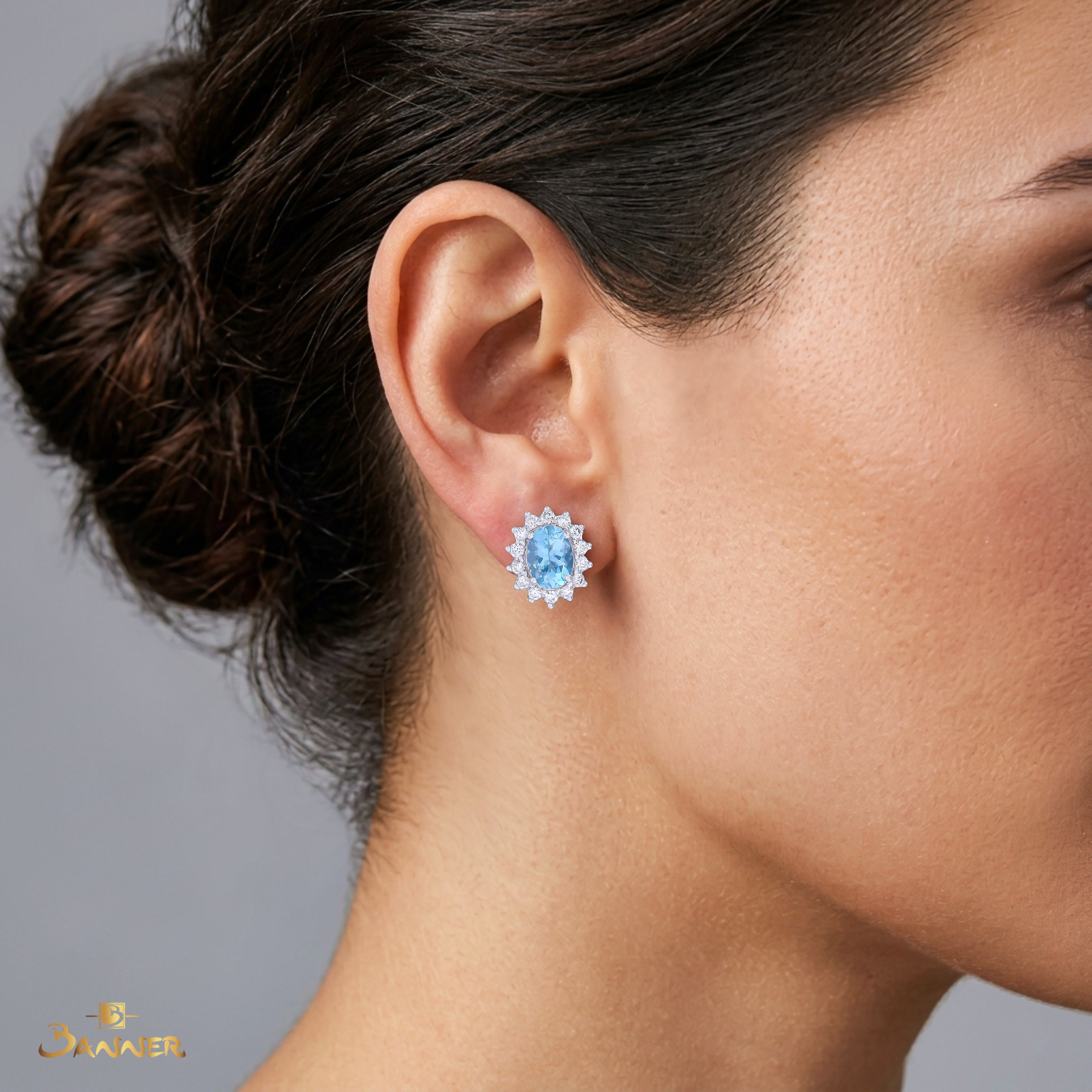 Aquamarine and Diamond Sunflower Earrings