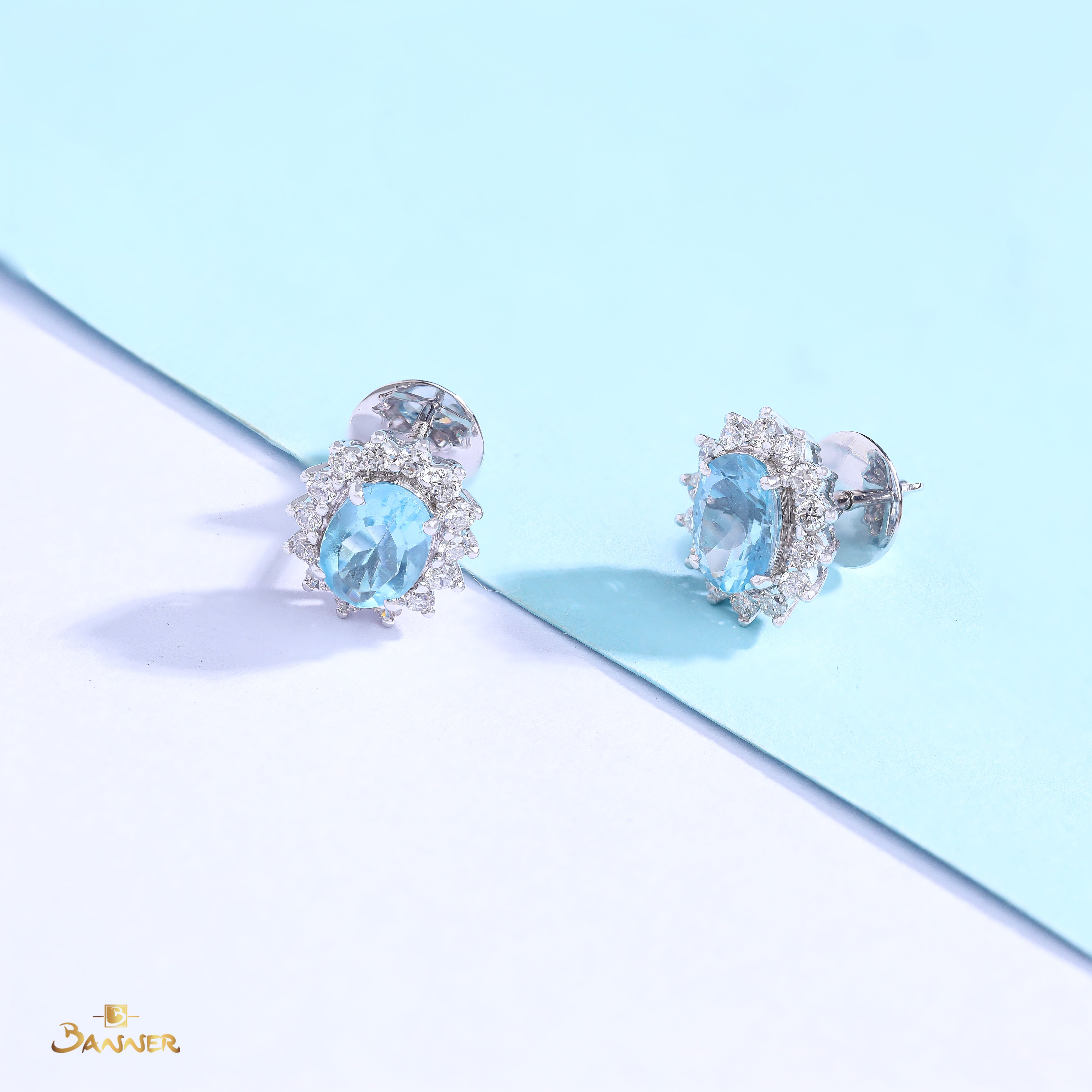 Aquamarine and Diamond Sunflower Earrings