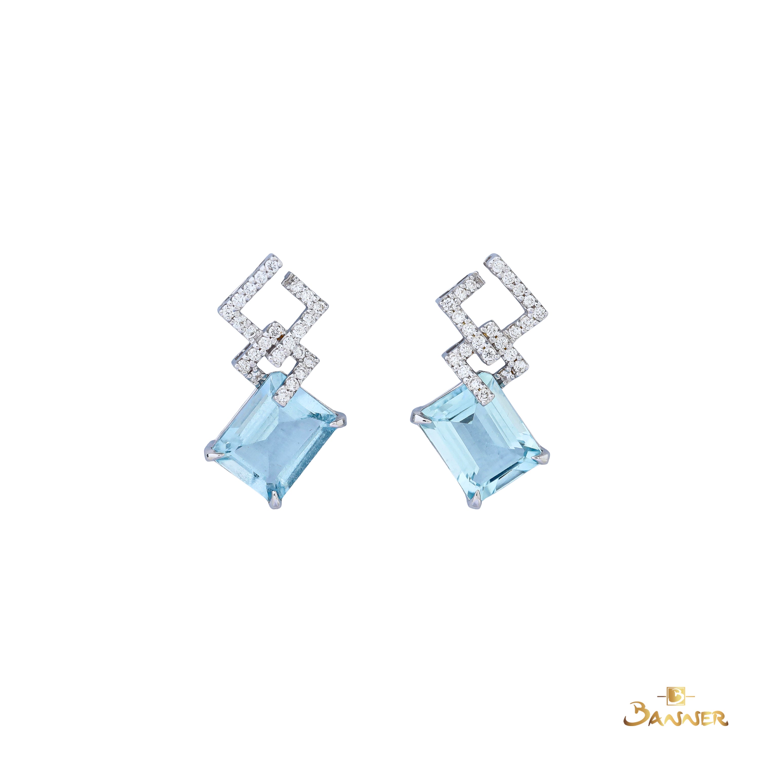Aquamarine and Diamond Link Dangle Earrings