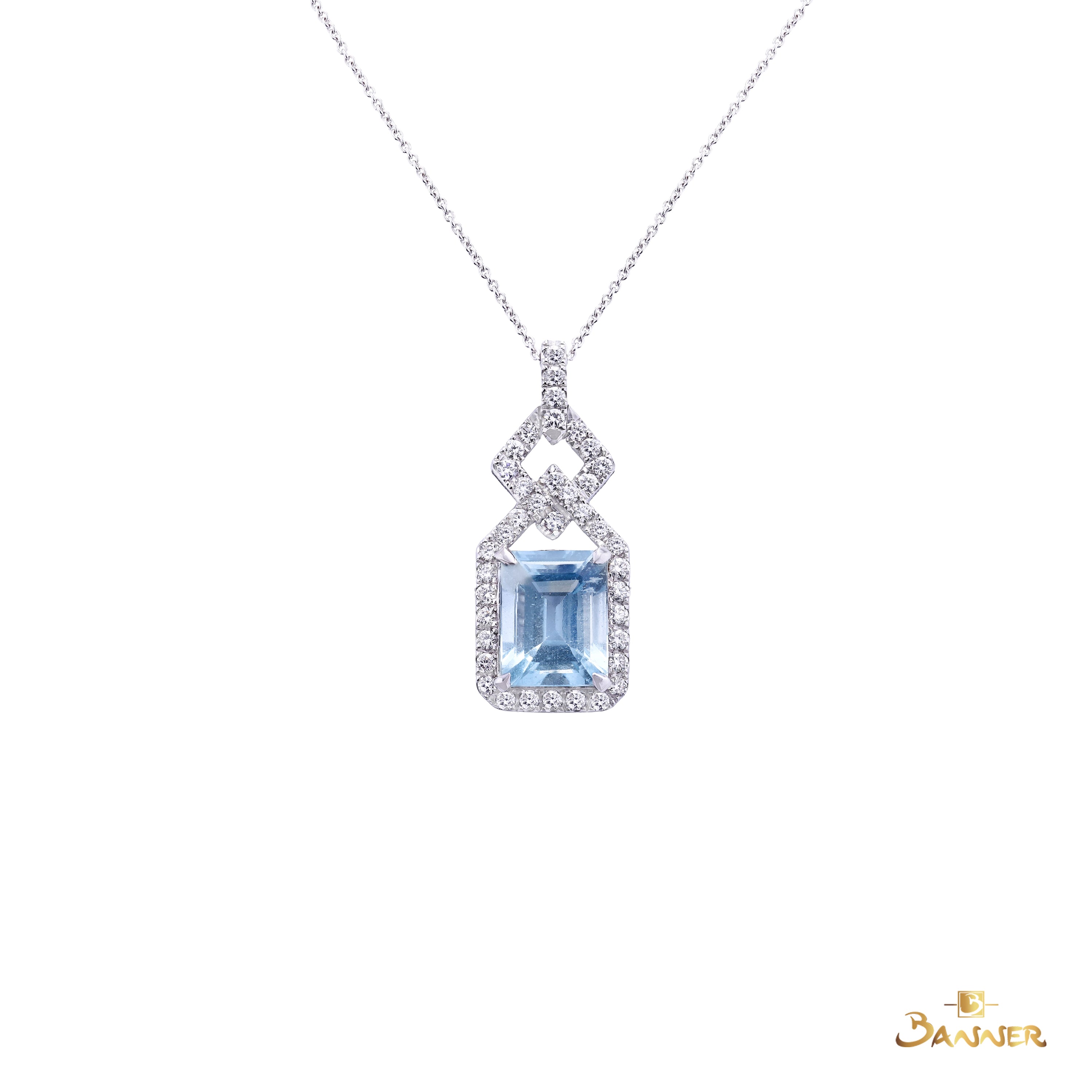 Aquamarine and Diamond Halo Dangle Pendant
