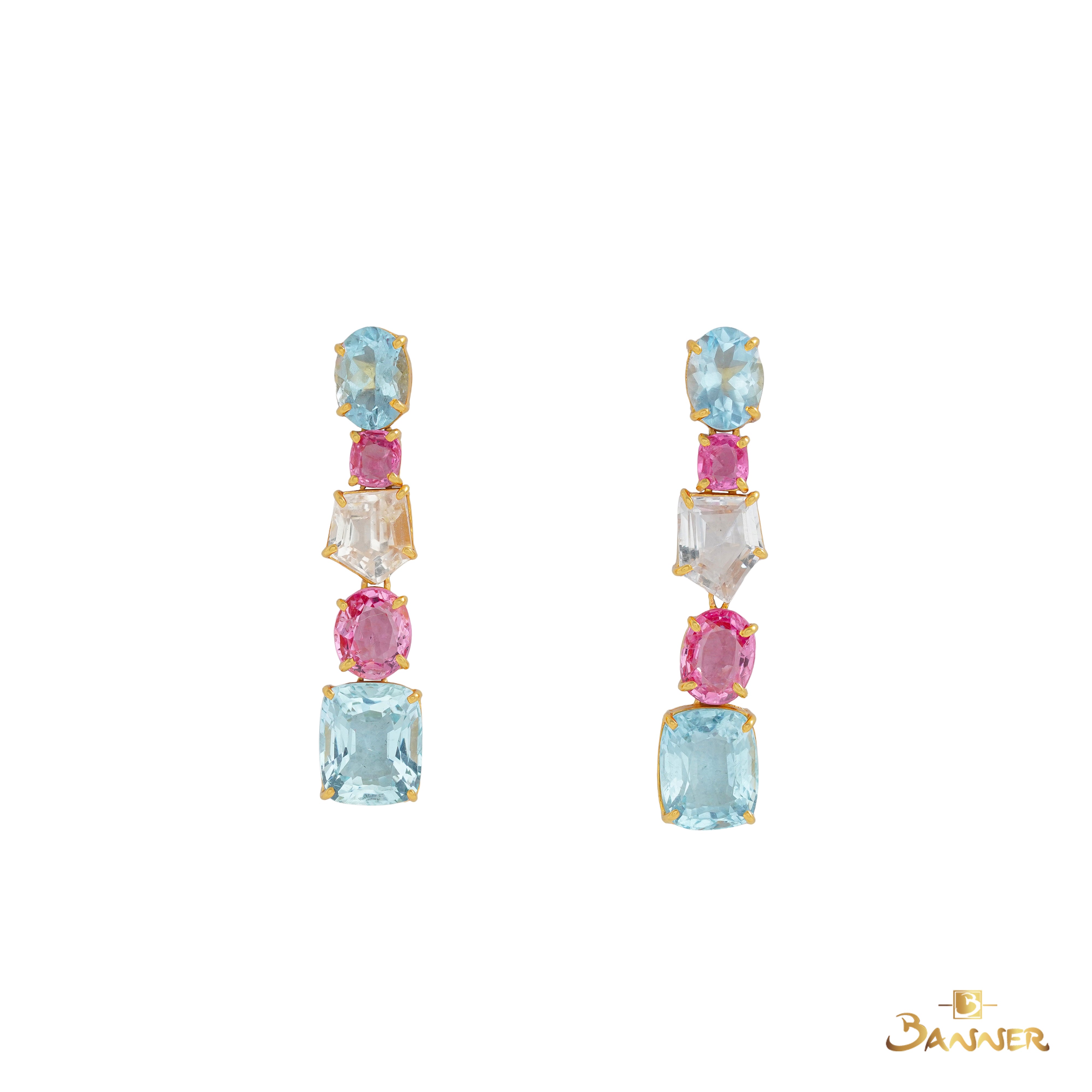 Aquamarine , Pink Spinel and Multi-Colored Sapphire Tennis Earrings