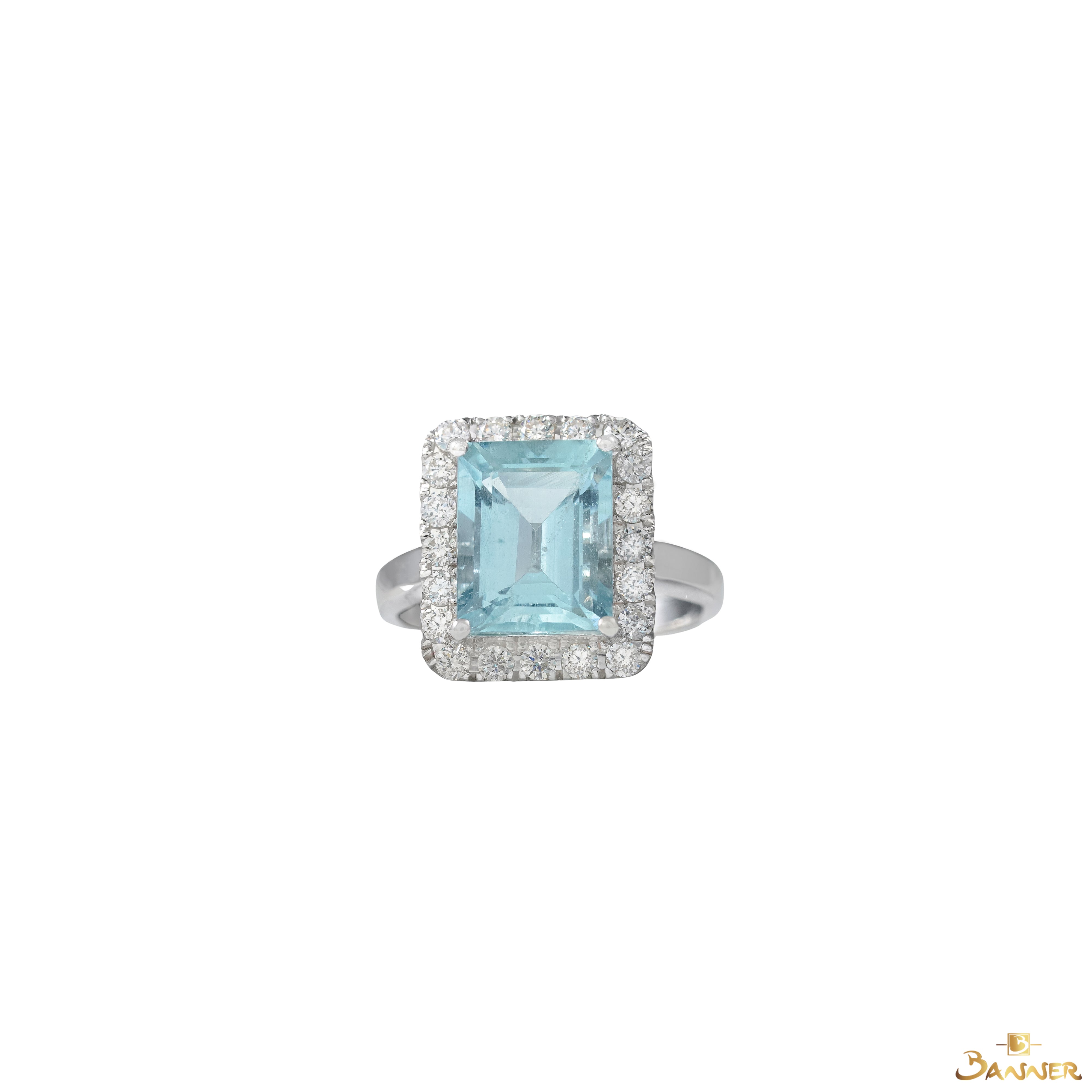 Aquamarine and Diamond Halo Ring