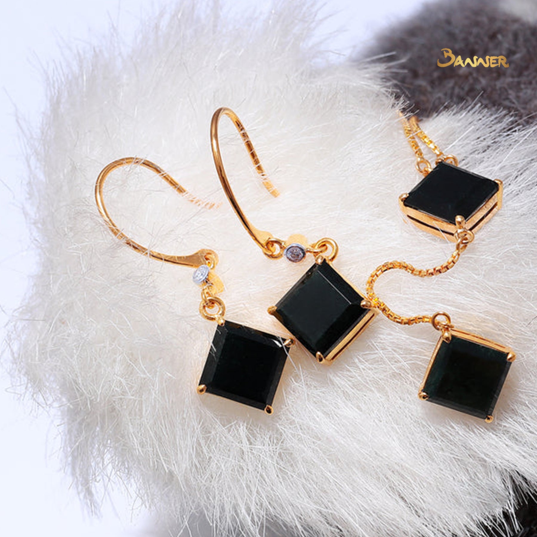 Black Jade and Diamond Earrings