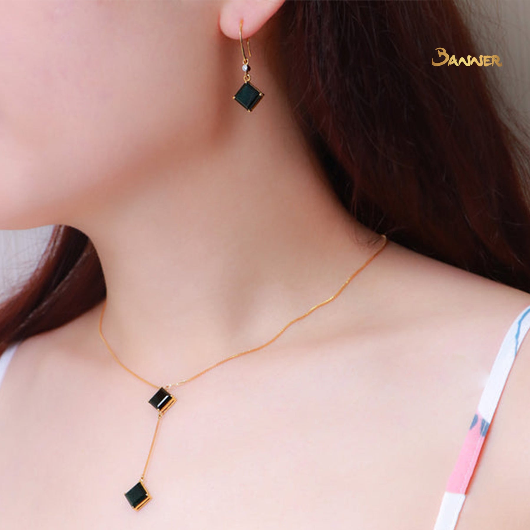 Black Jade and Diamond Earrings