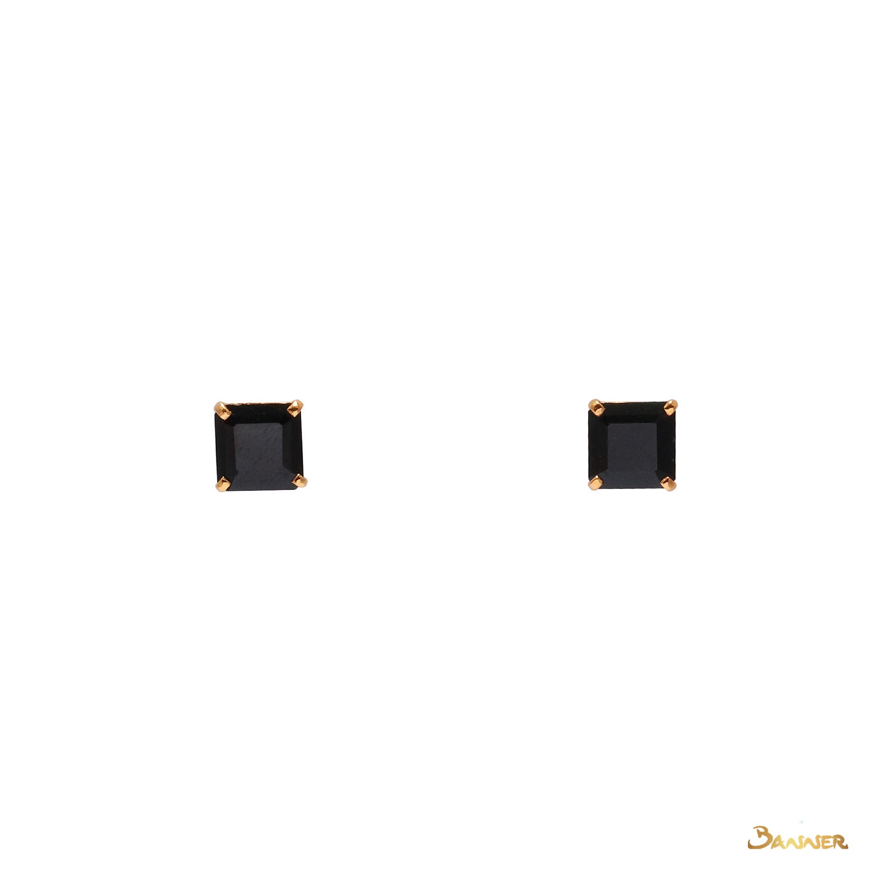 Black Jade Stud Earrings (Emerald-cut)