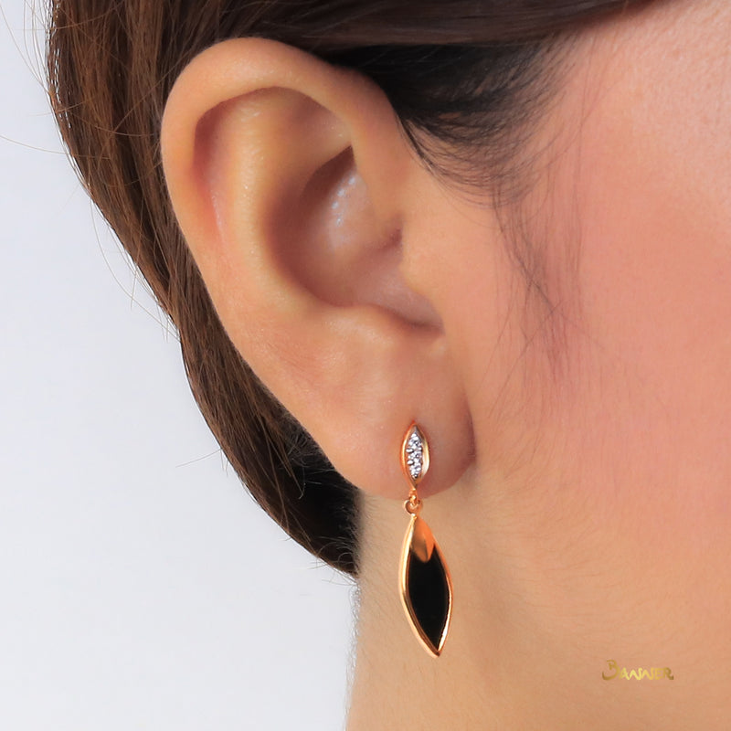 Black Jade Rain-drop and Diamond Dangle Earrings
