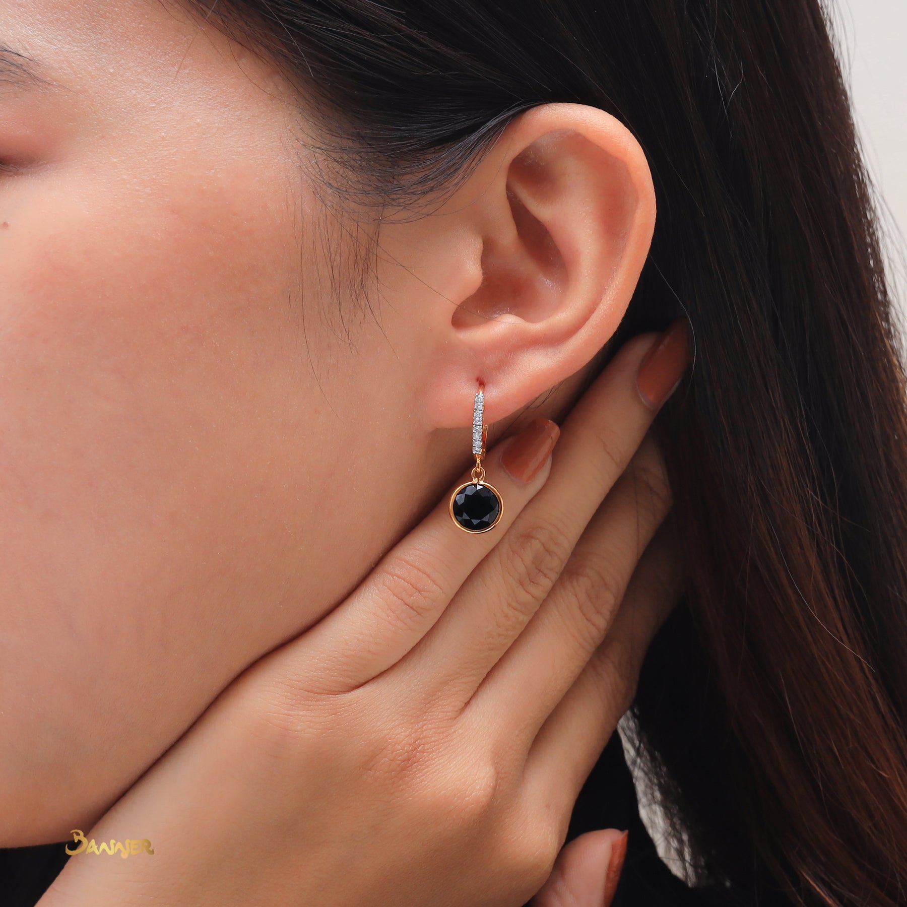 Black Jade and Diamond Dangle Earrings