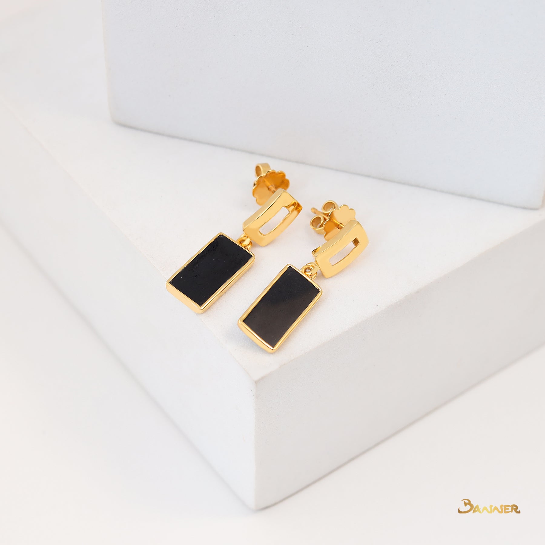 Black Jade Rectangle Shape Earrings