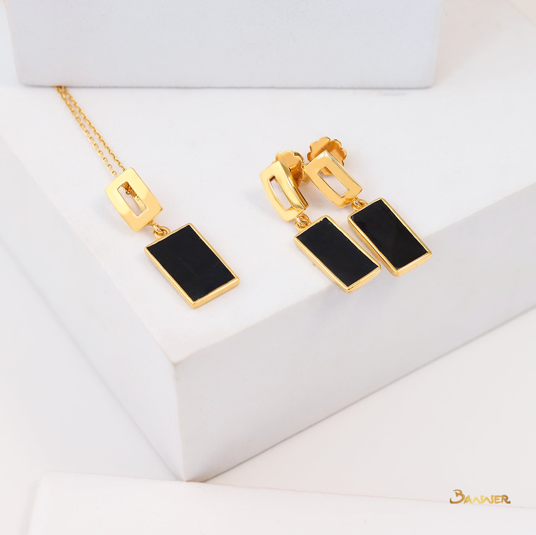 Black Jade Rectangle Shape Earrings