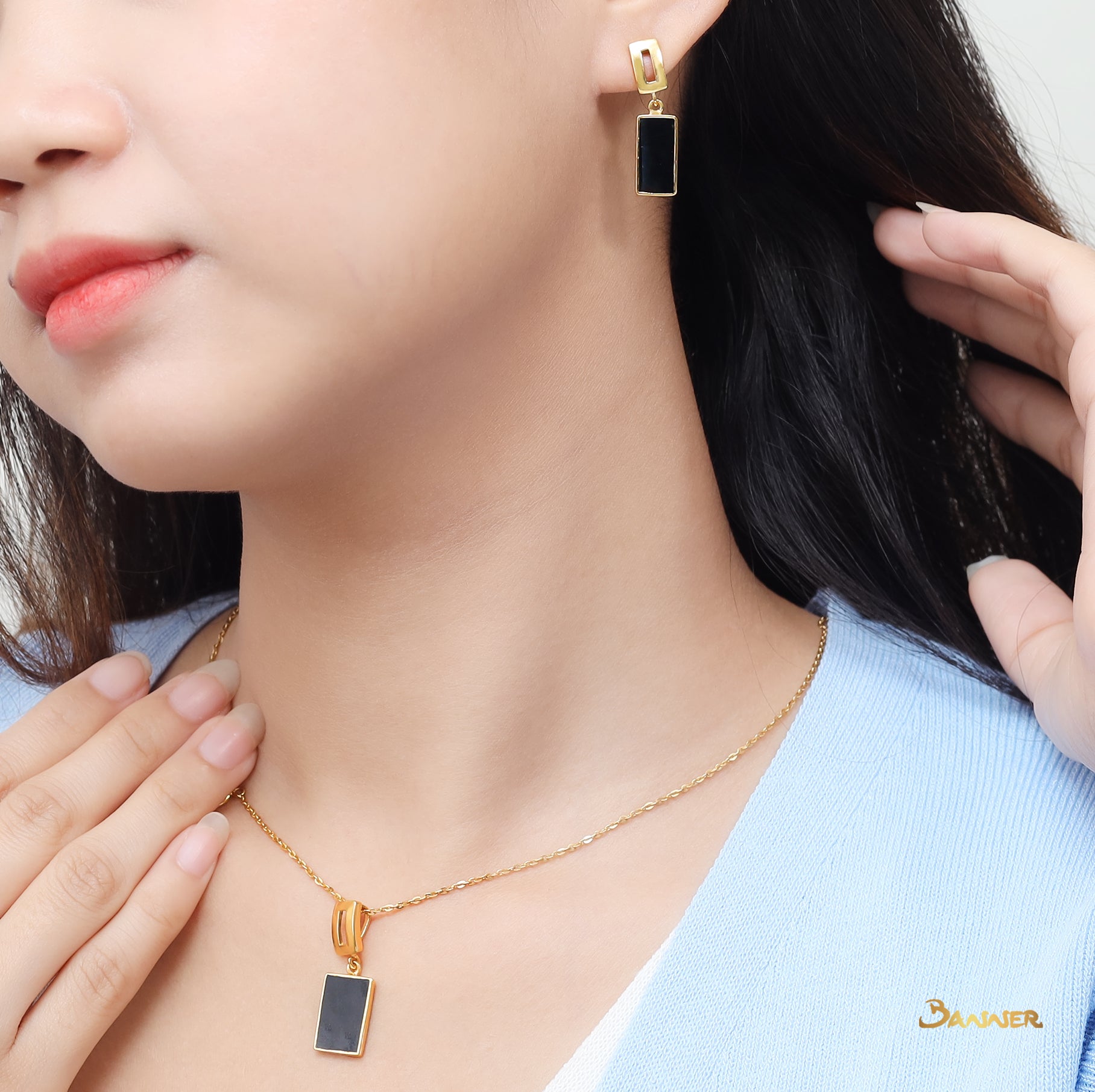 Black Jade Rectangle Shape Earrings