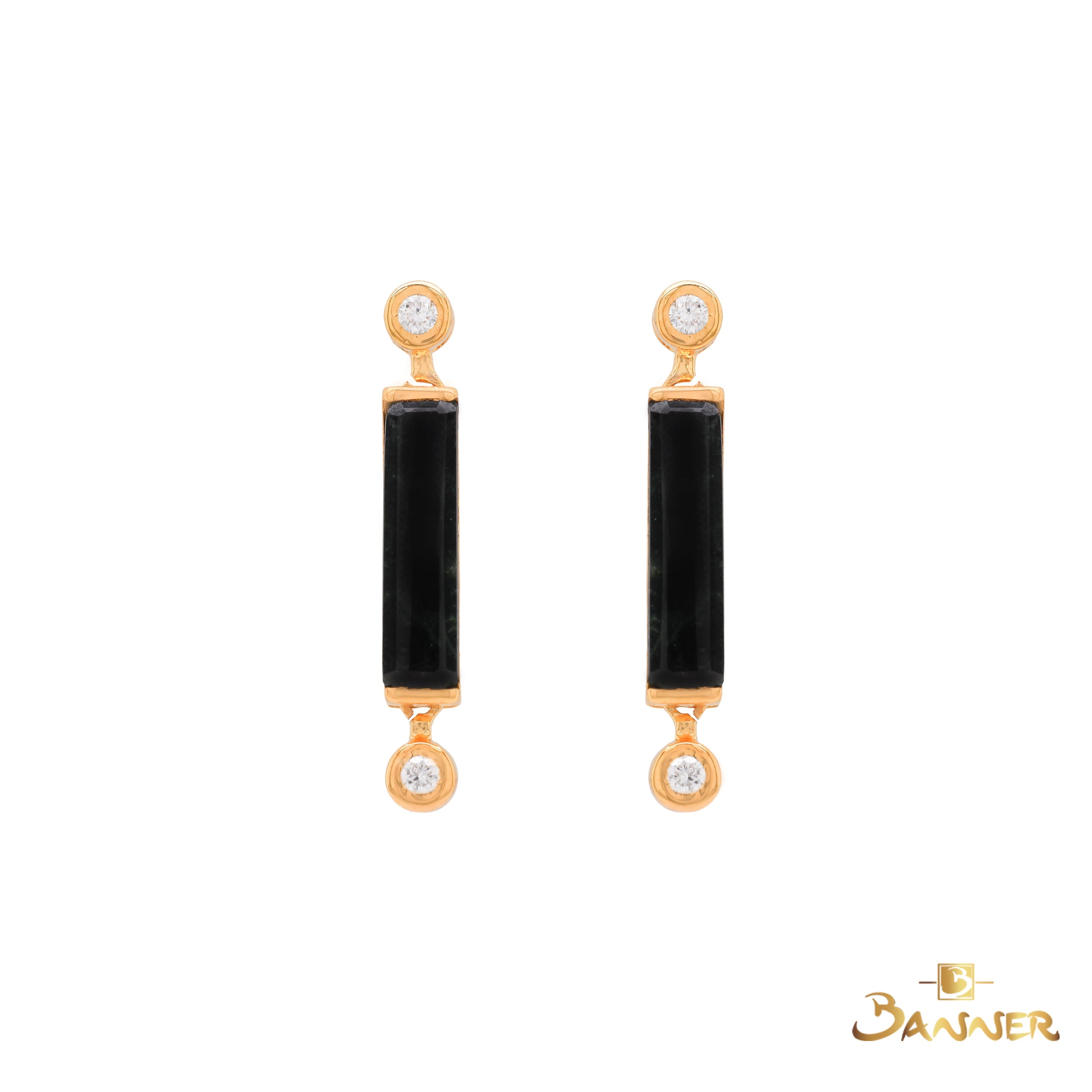 Black Jade and Diamond Celestial Bar Earrings