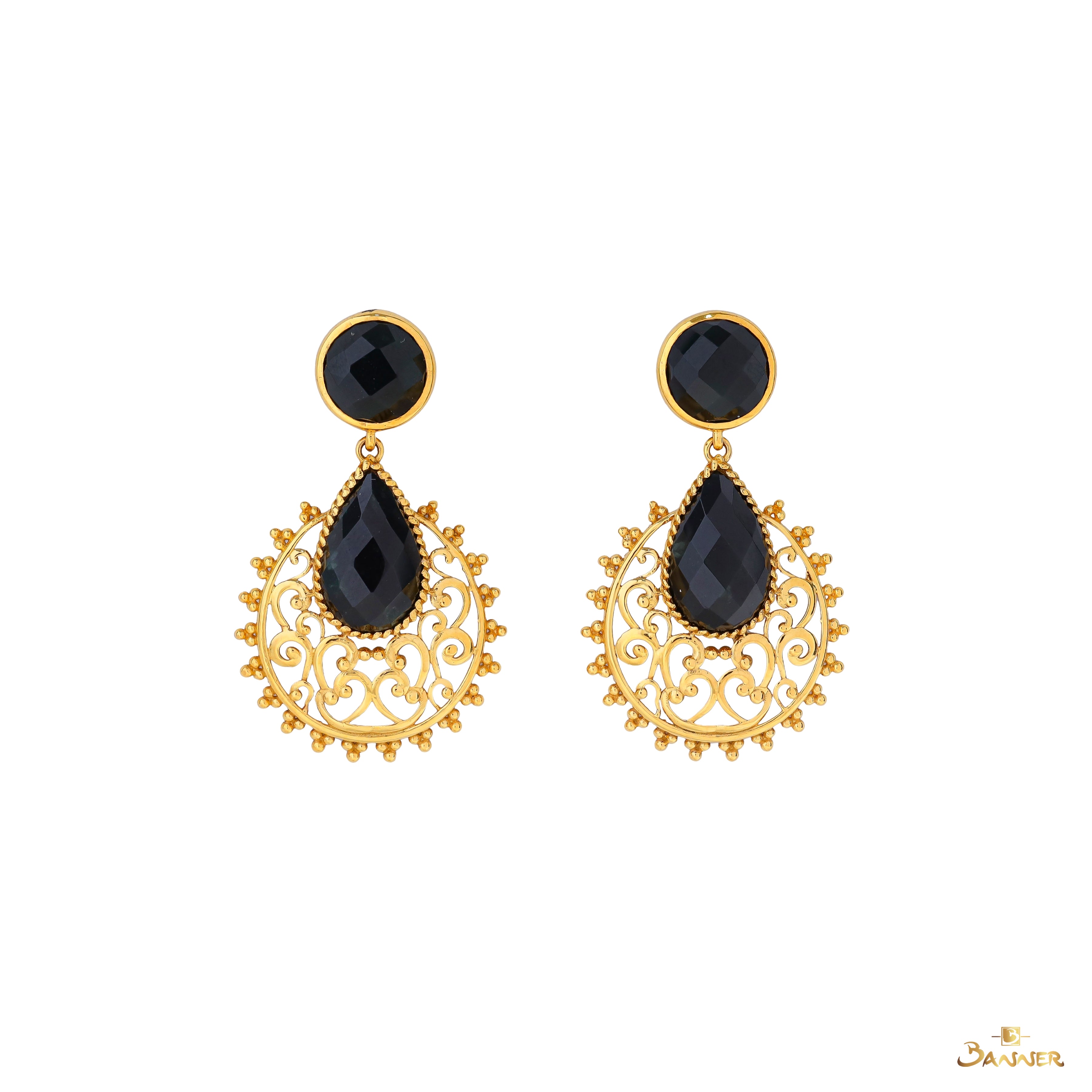 Black Jade and Diamond Kanote Dangle Earrings