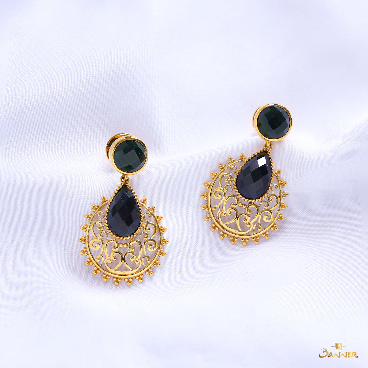 Black Jade and Diamond Kanote Dangle Earrings