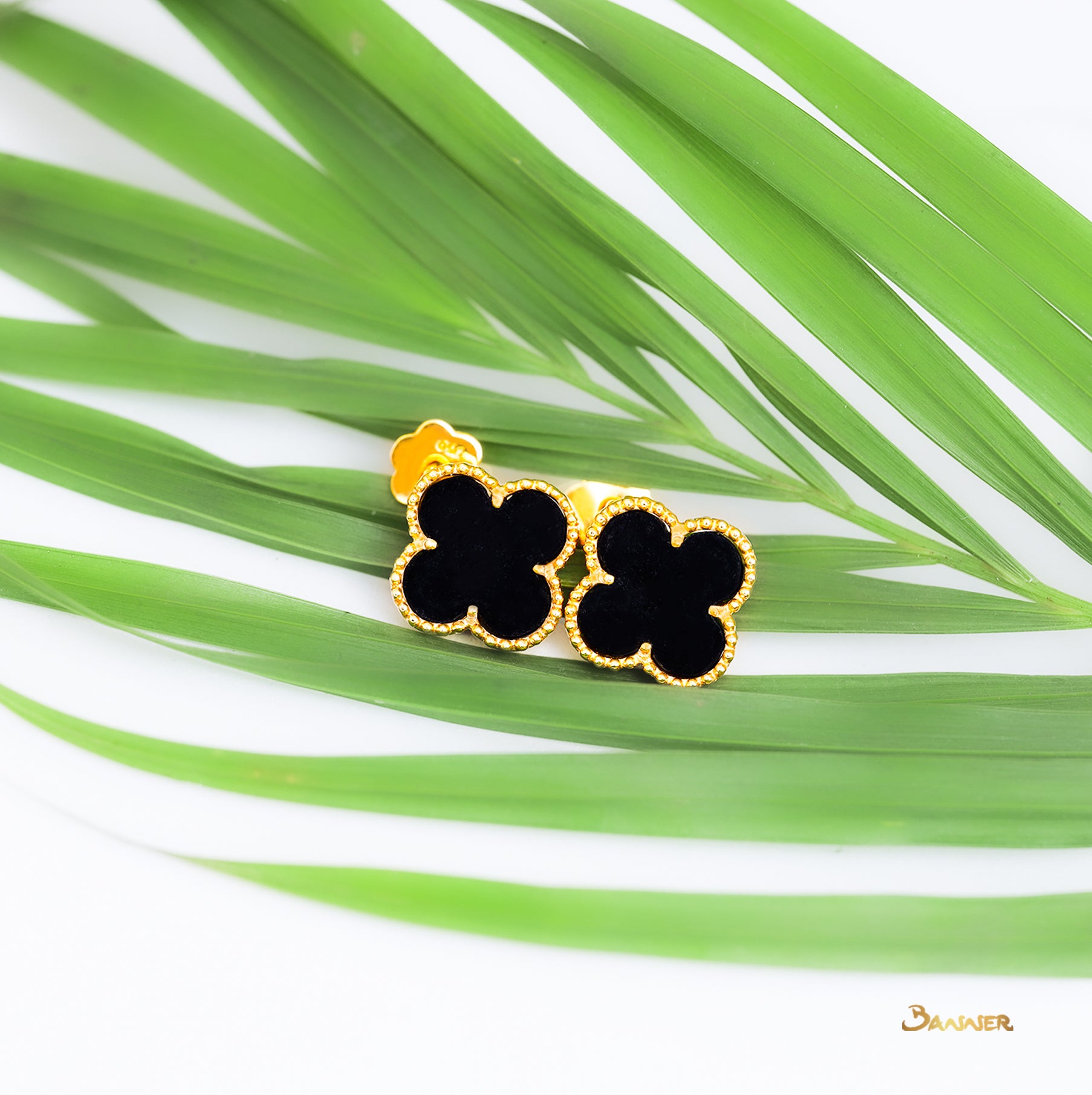 Black Jade Clover Earrings