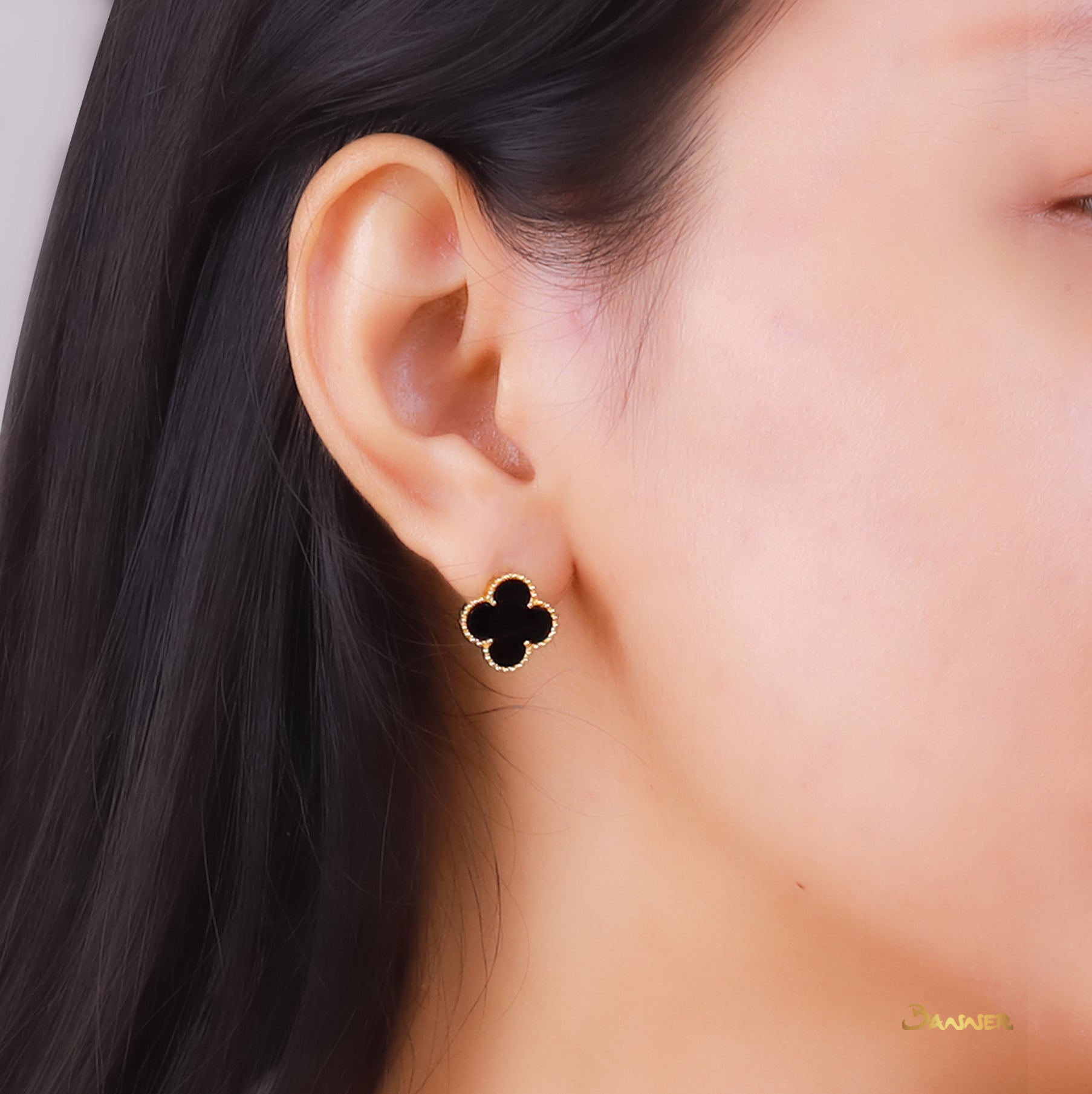 Black Jade Clover Earrings