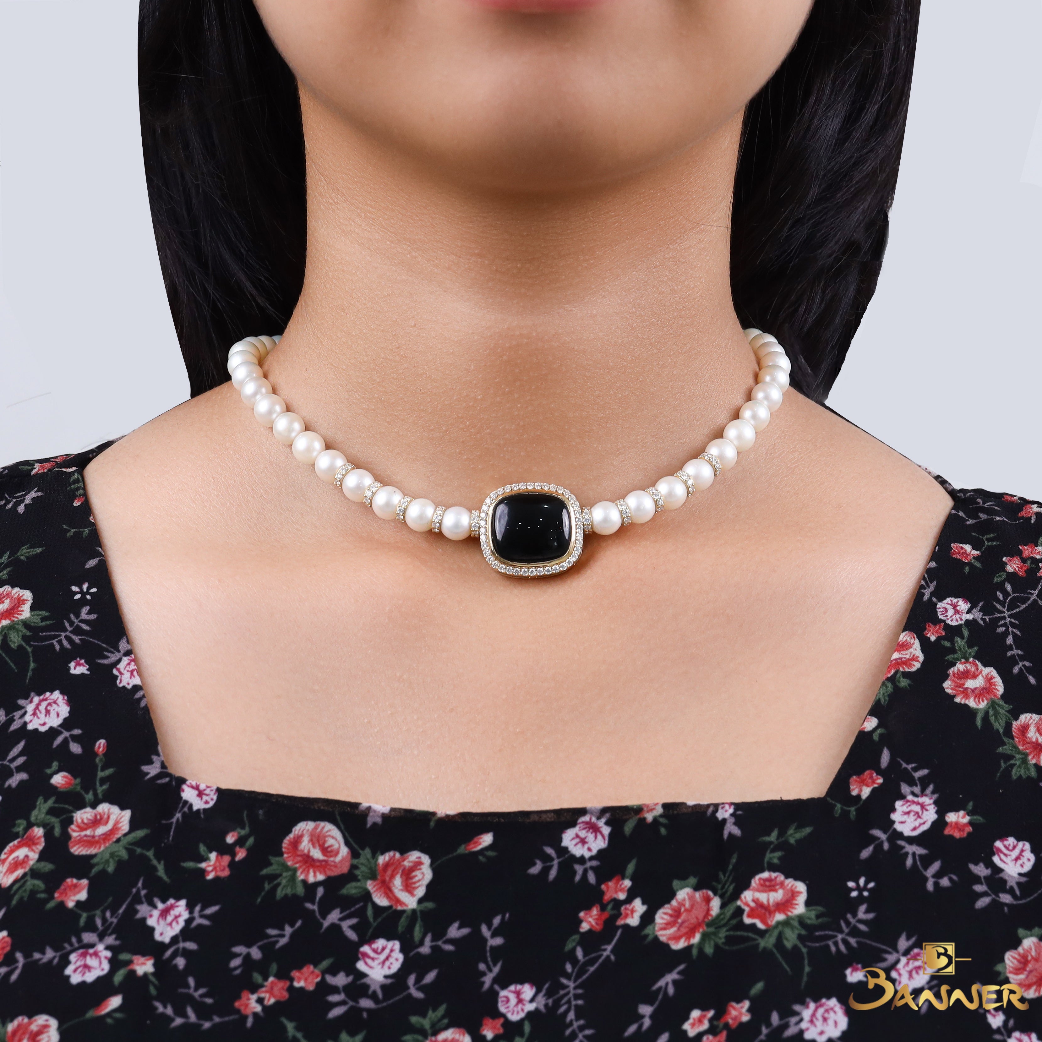 Black Jade , Pearl and Diamond Choker