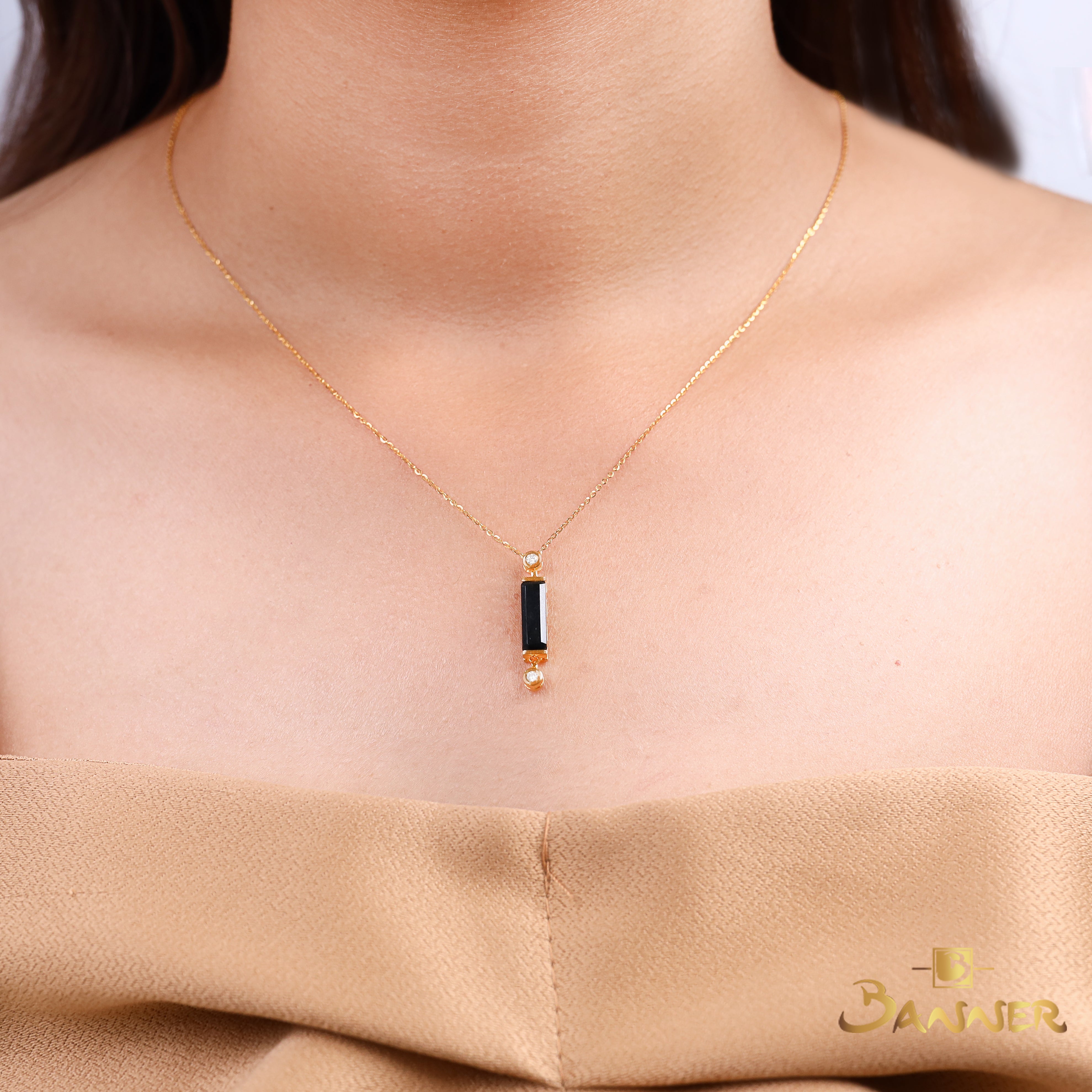 Black Jade and Diamond Celestial Bar Necklace