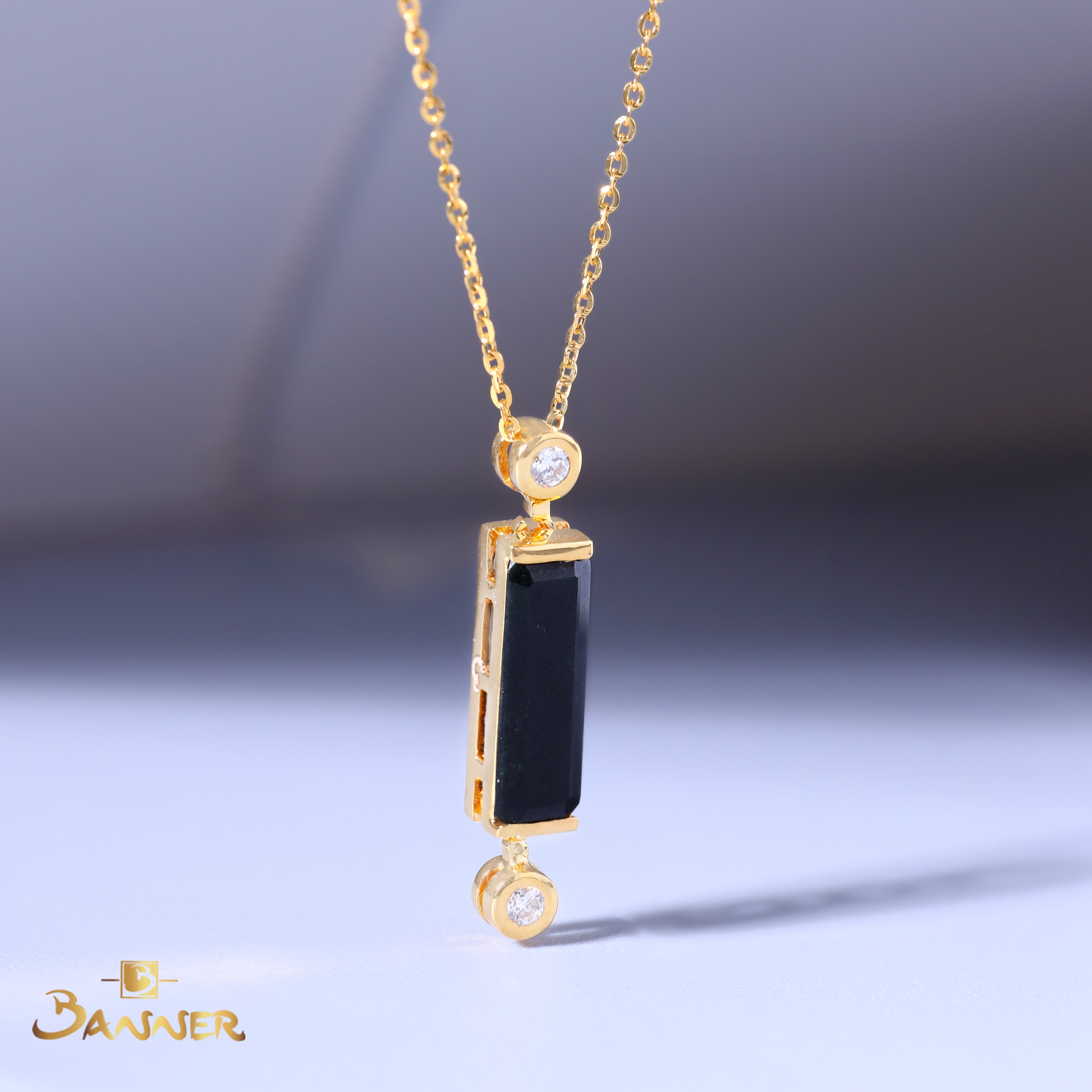 Black Jade and Diamond Celestial Bar Necklace