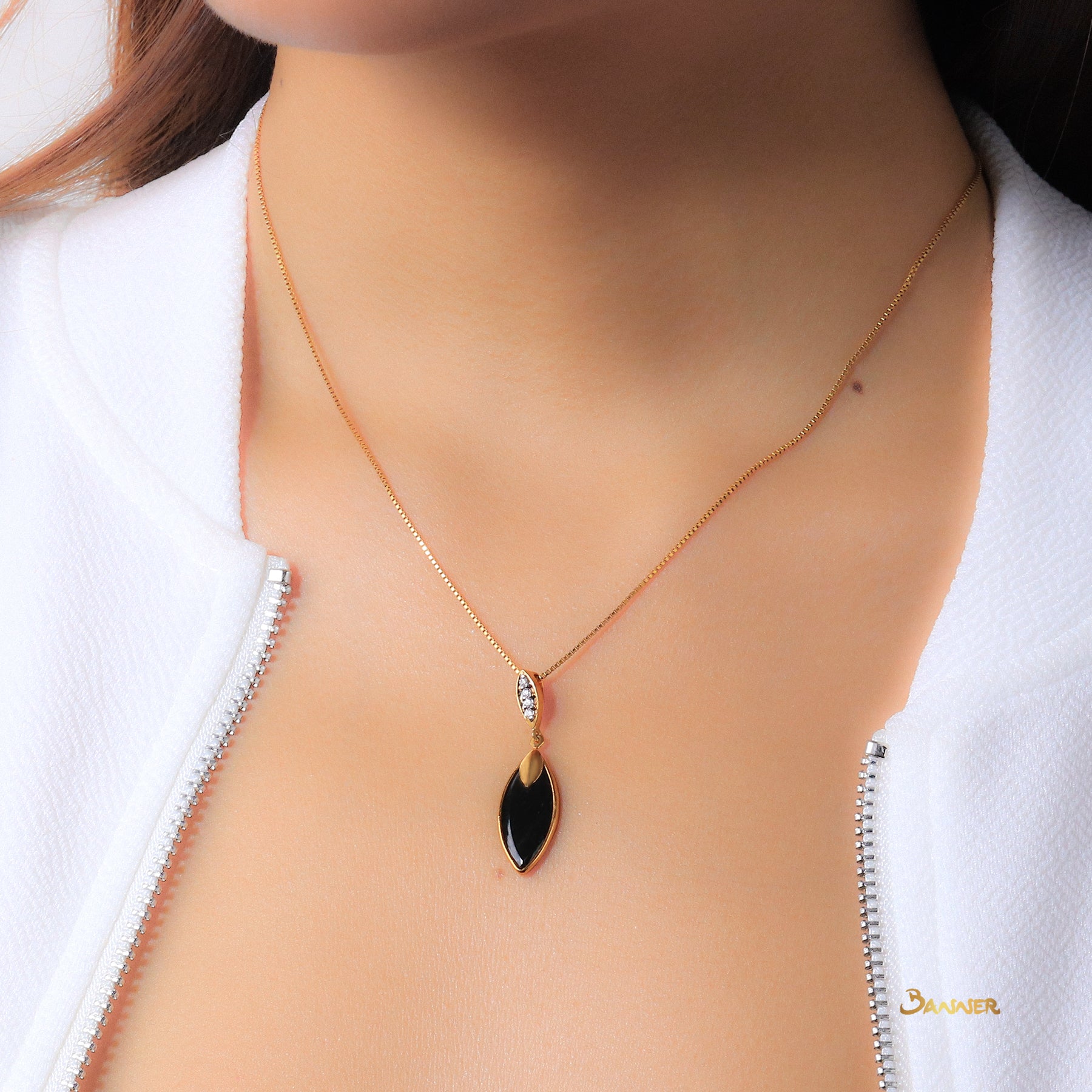 Black Jade Rain-drop and Diamond  Pendant