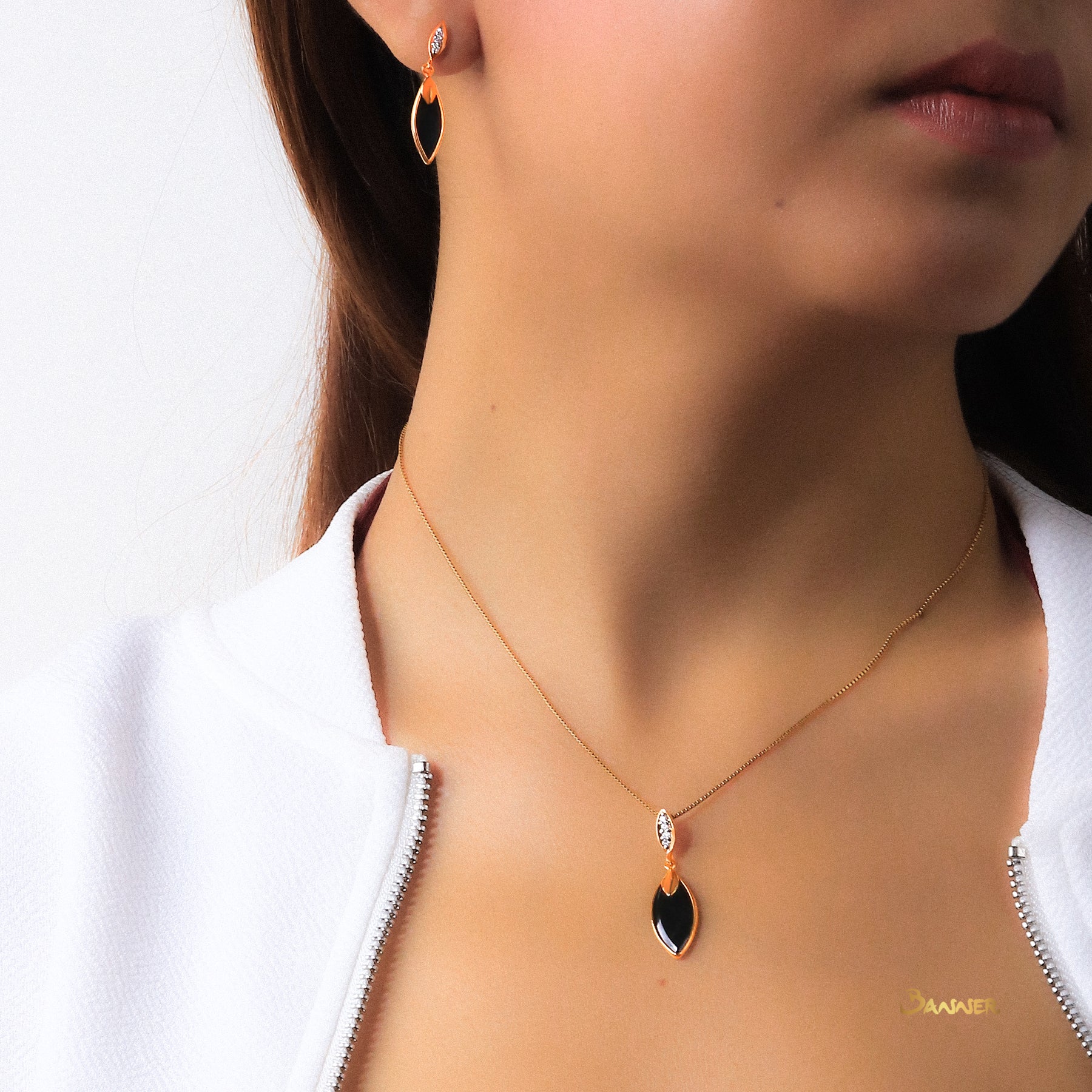 Black Jade Rain-drop and Diamond  Pendant