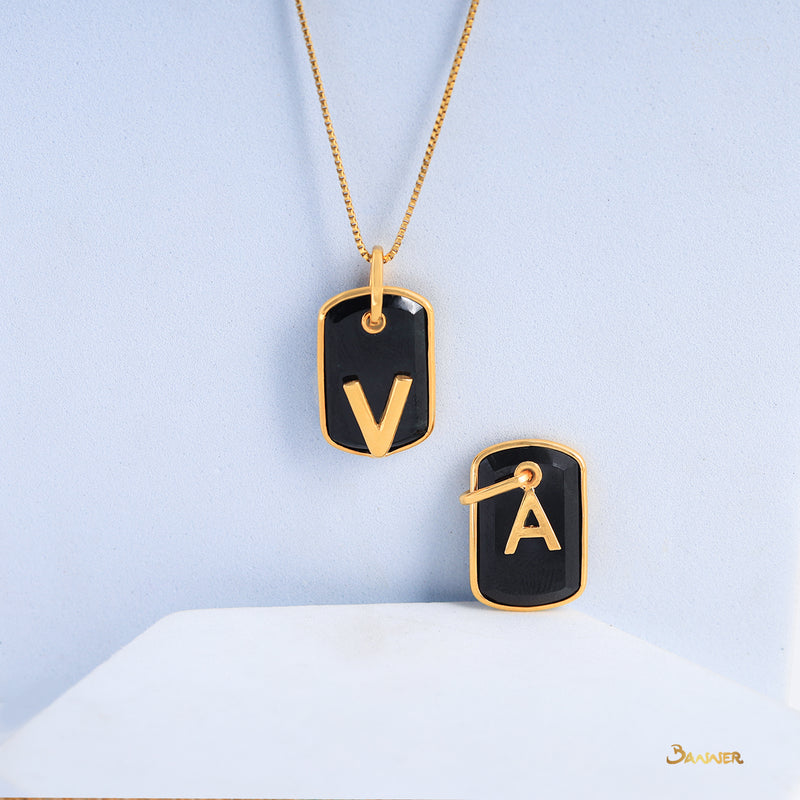 Black Jade and V Name Pendant(Alphabet Customizable)
