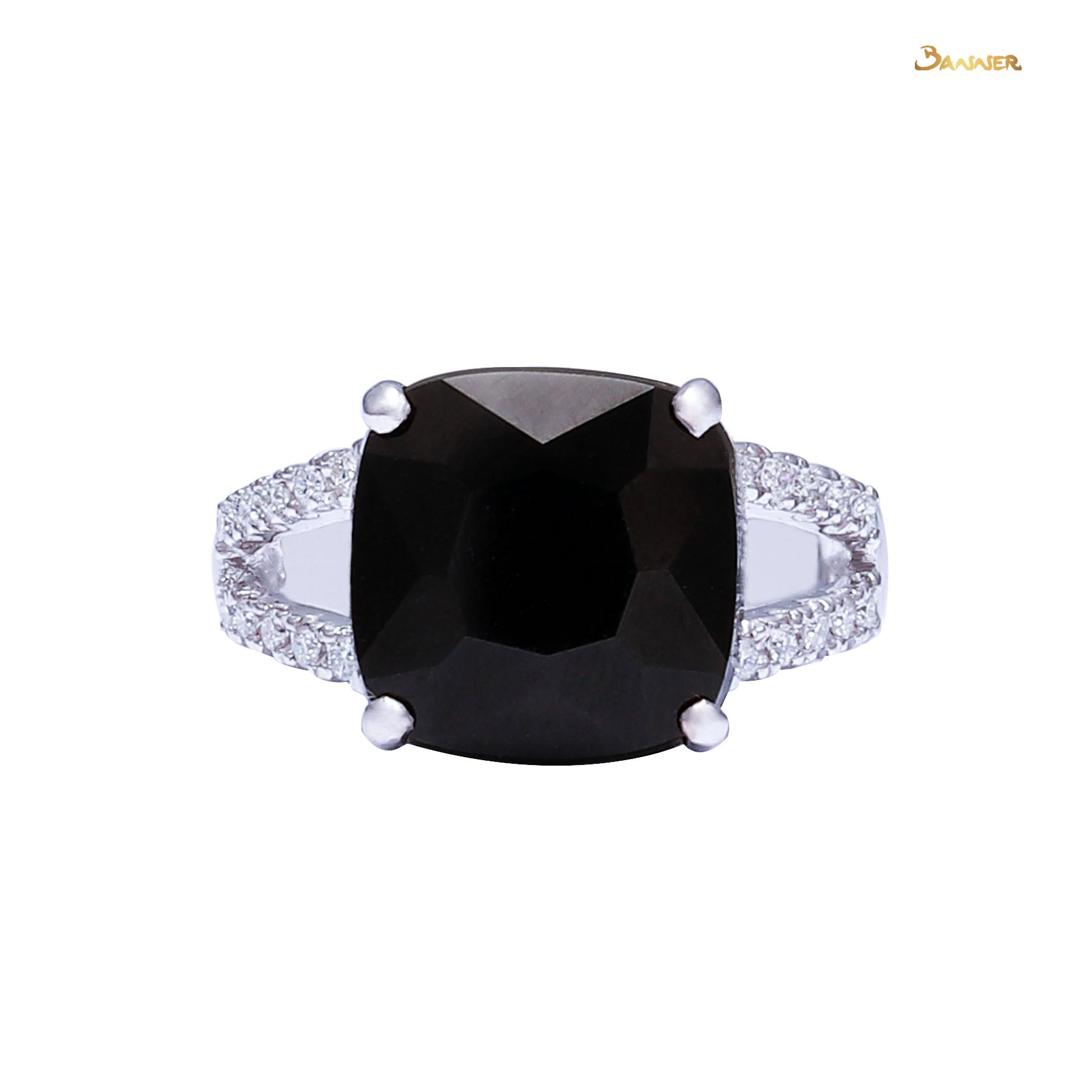 Black Jade and Diamond Two Row Ring