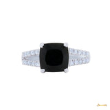 Black Jade and Diamond 2-Row Ring