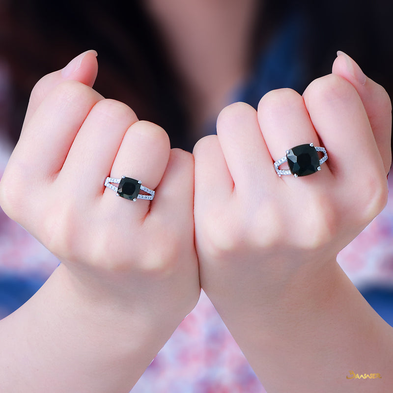 Black Jade and Diamond 2-Row Ring