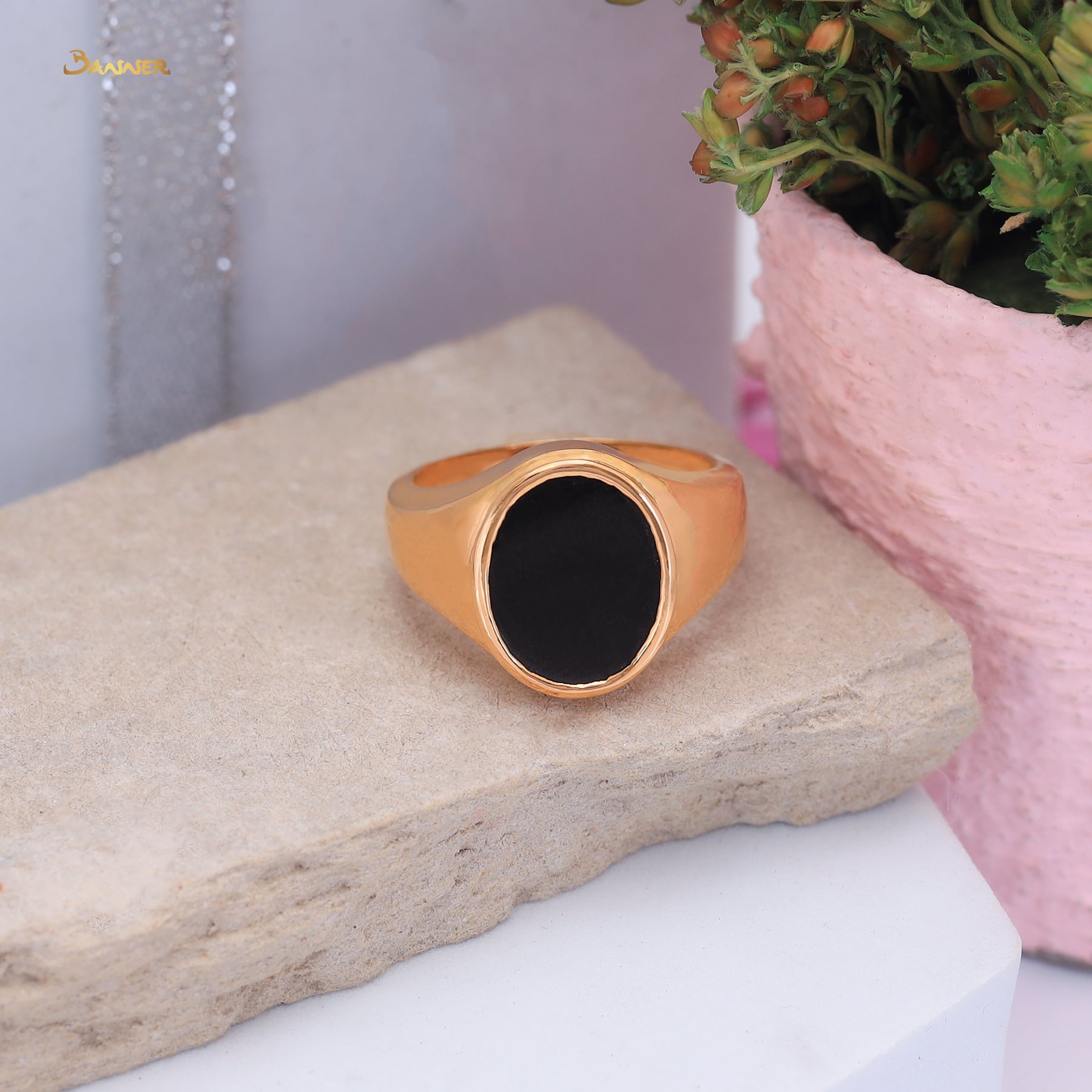 Black Jade Round Male Ring